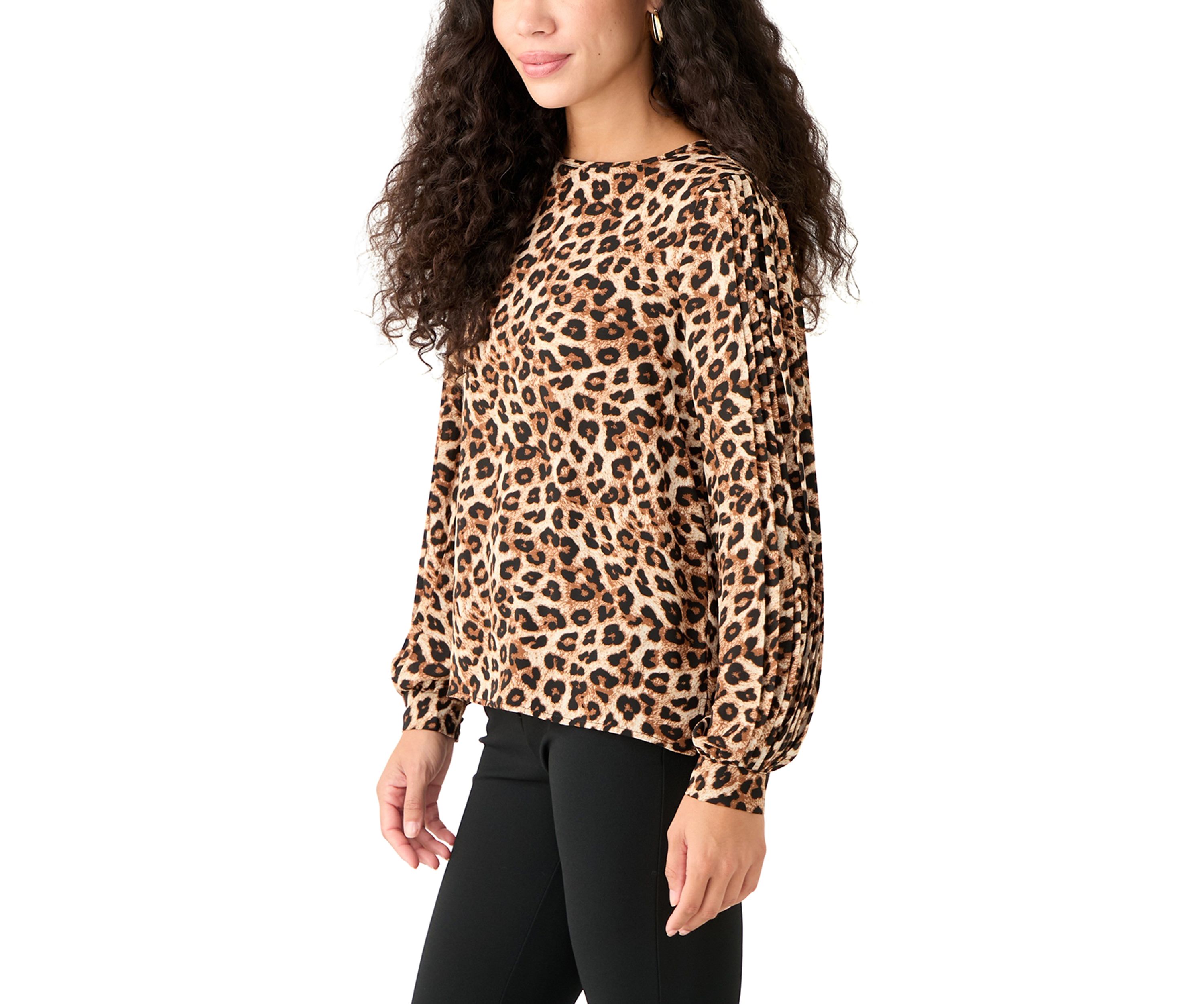 Petite Long Sleeve Printed Blouse
