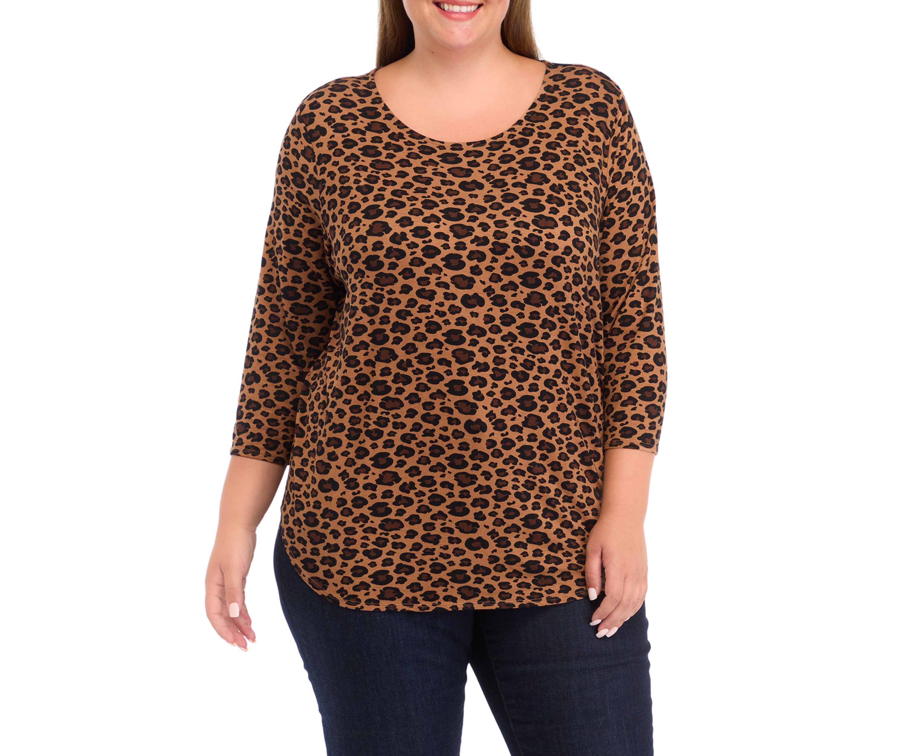 Plus Size Pleated Printed Back Knit Top