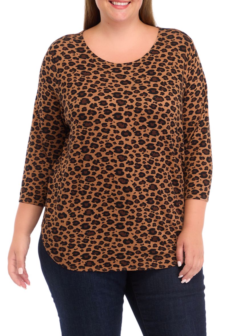 Plus Size Pleated Printed Back Knit Top
