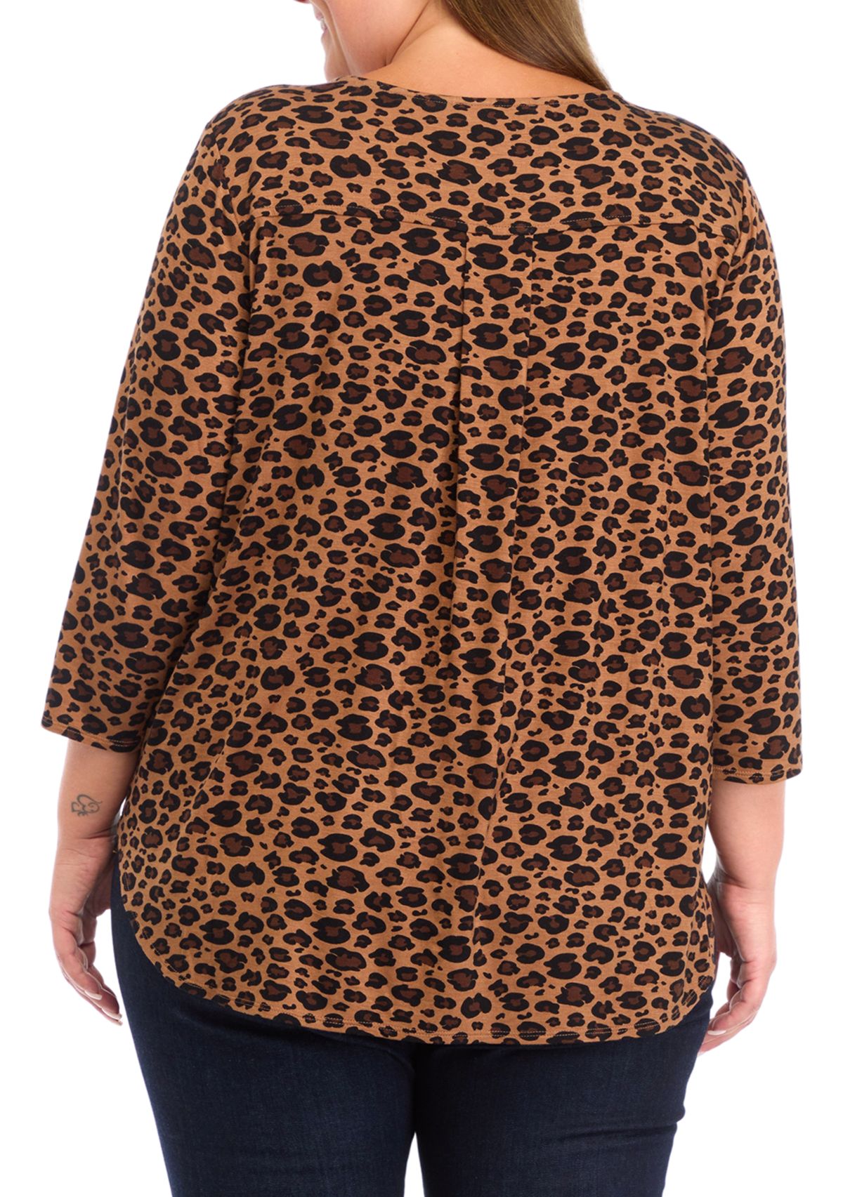 Plus Size Pleated Printed Back Knit Top