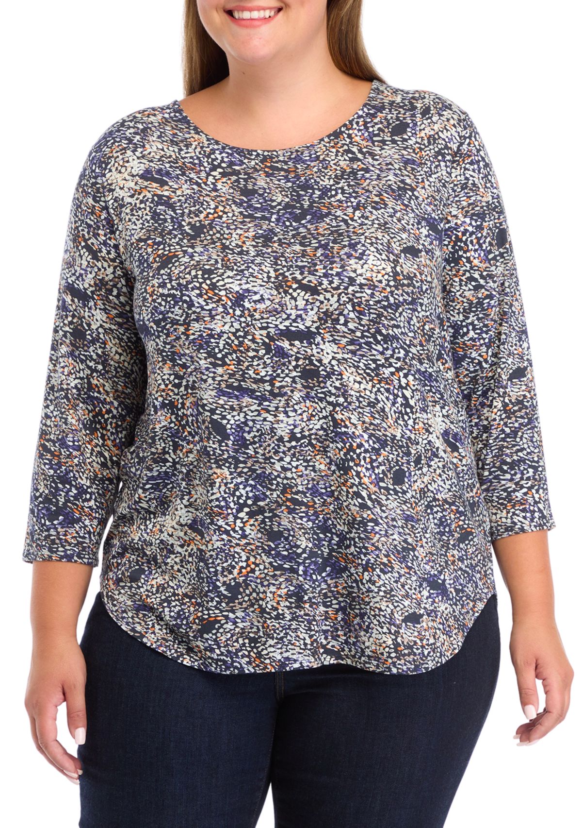 Plus Size Pleated Printed Back Knit Top