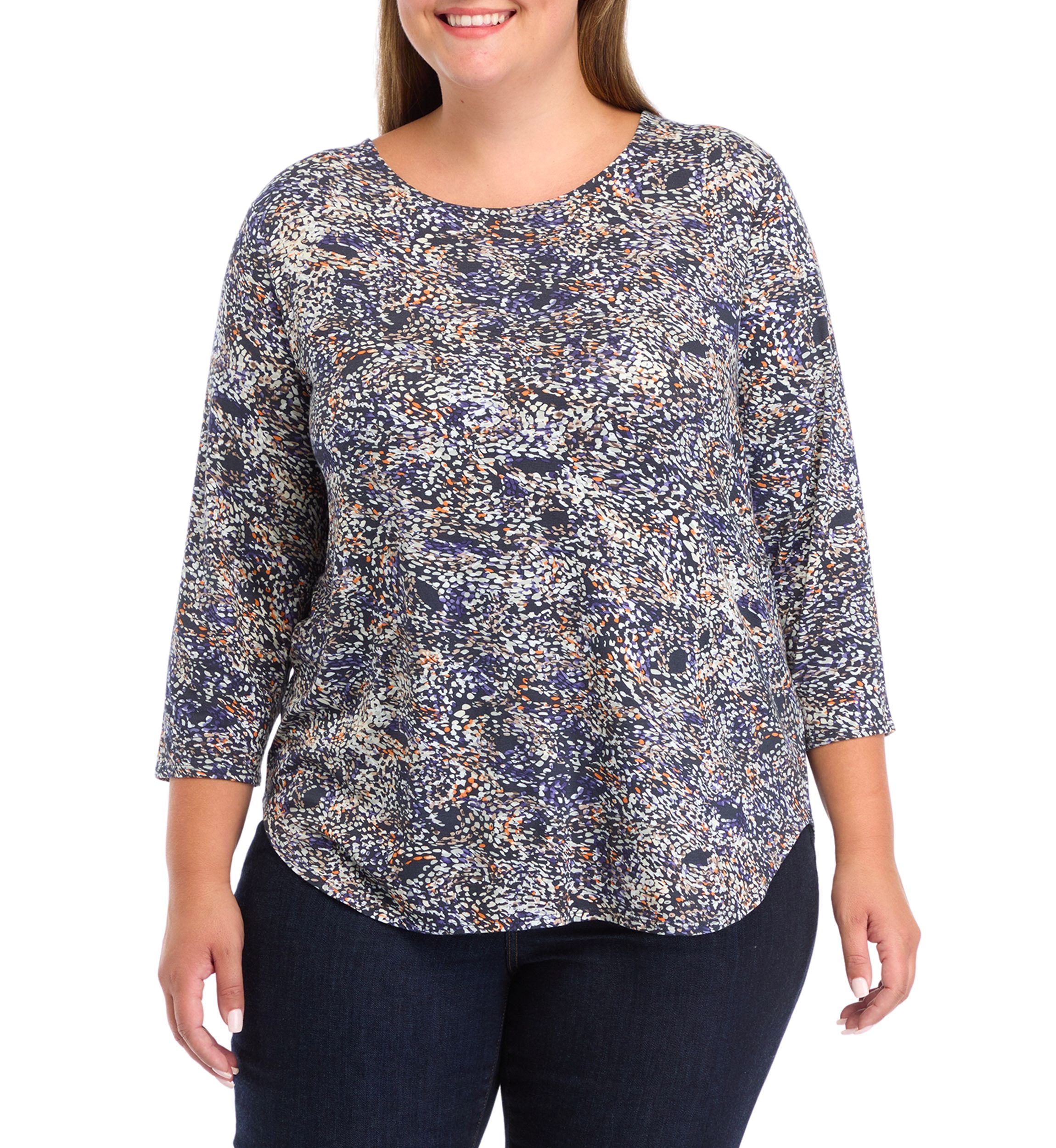 Plus Size Pleated Printed Back Knit Top