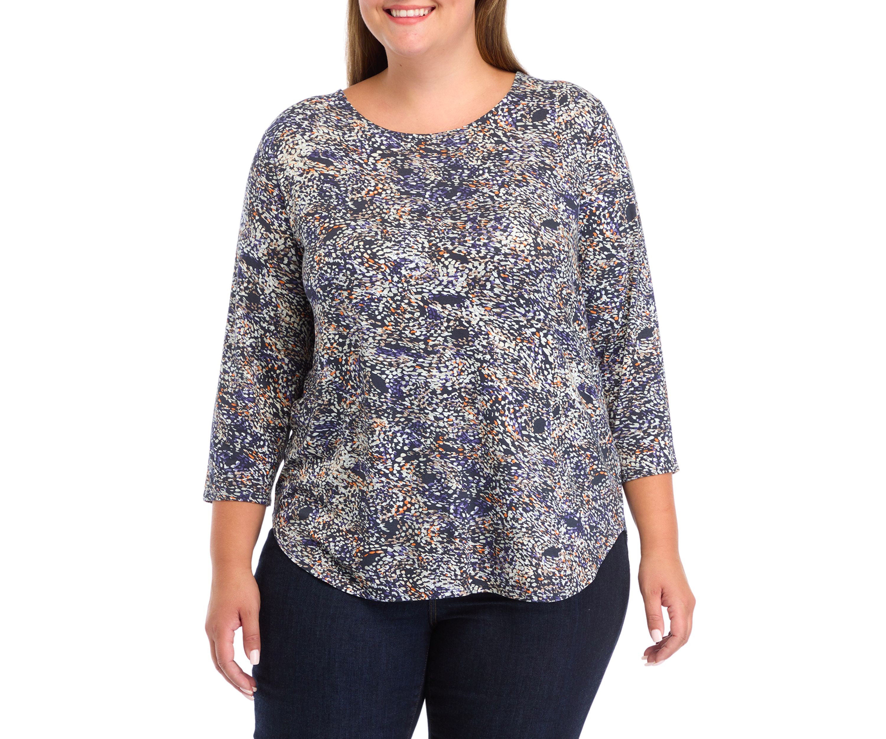 Plus Size Pleated Printed Back Knit Top