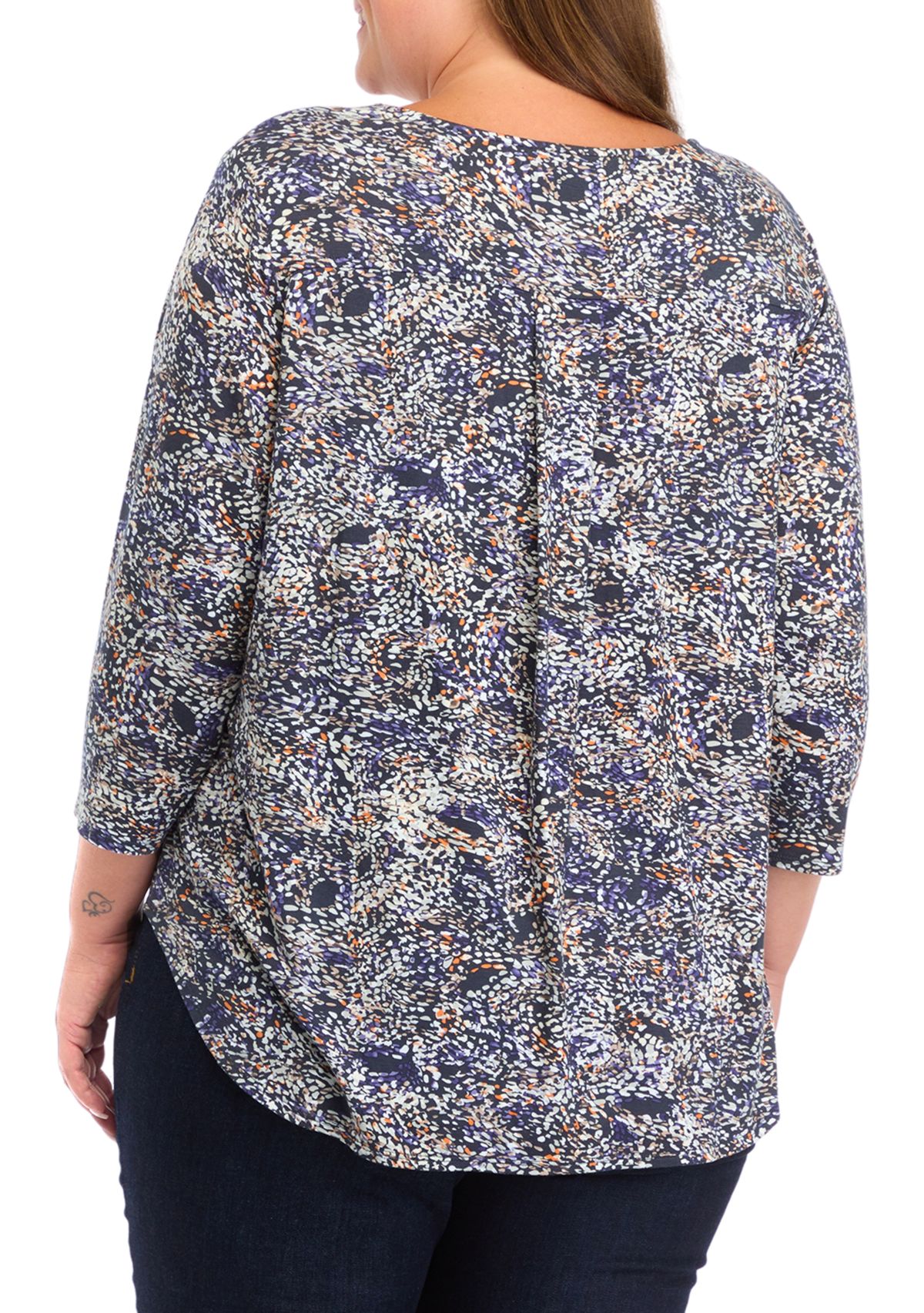 Plus Size Pleated Printed Back Knit Top