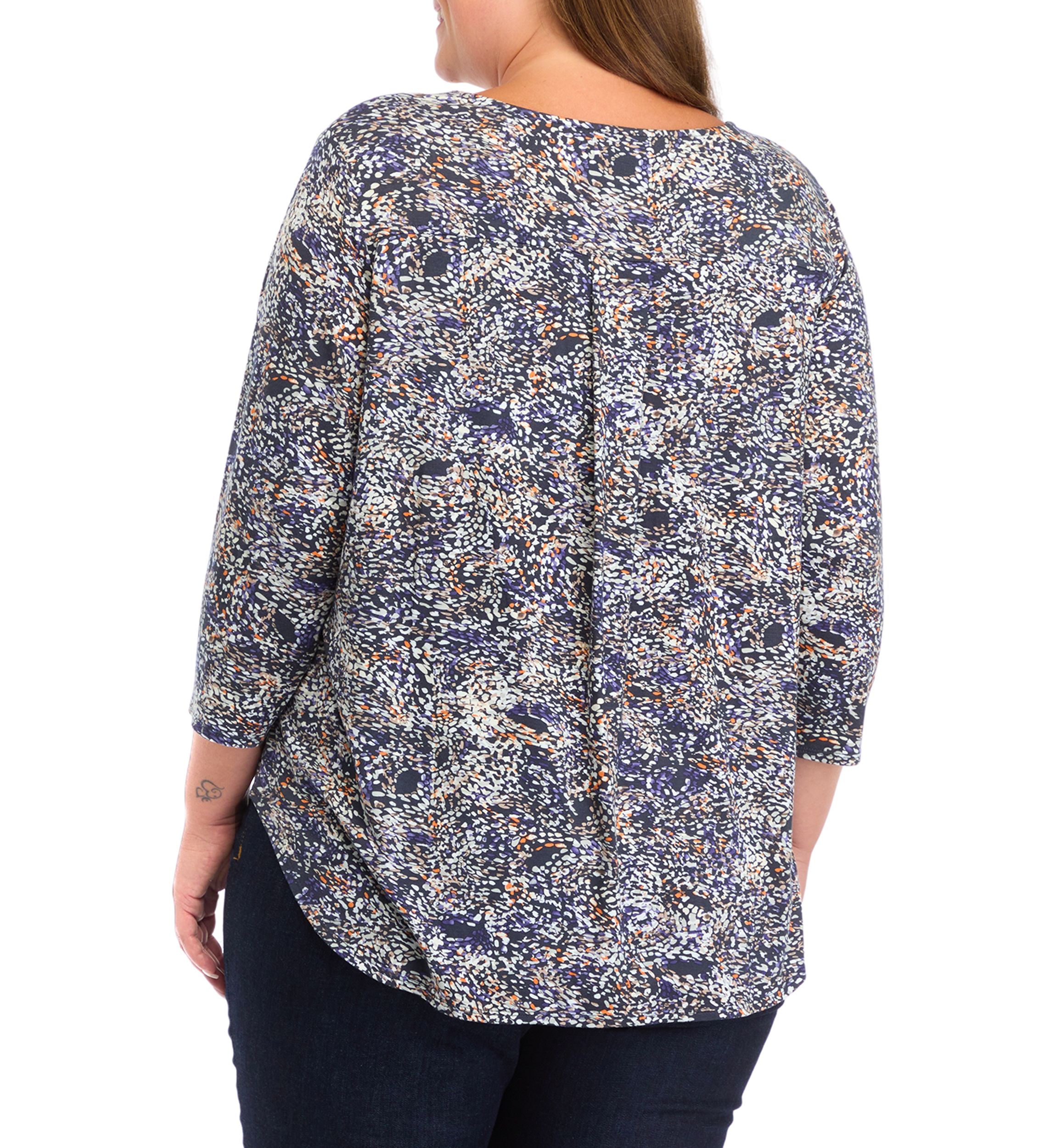 Plus Size Pleated Printed Back Knit Top
