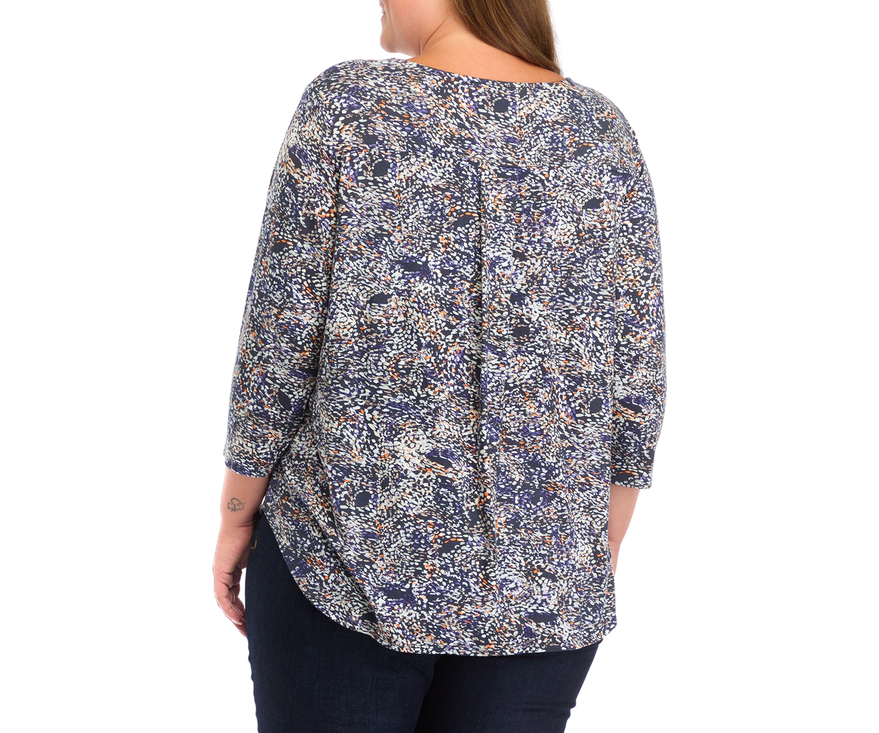 Plus Size Pleated Printed Back Knit Top