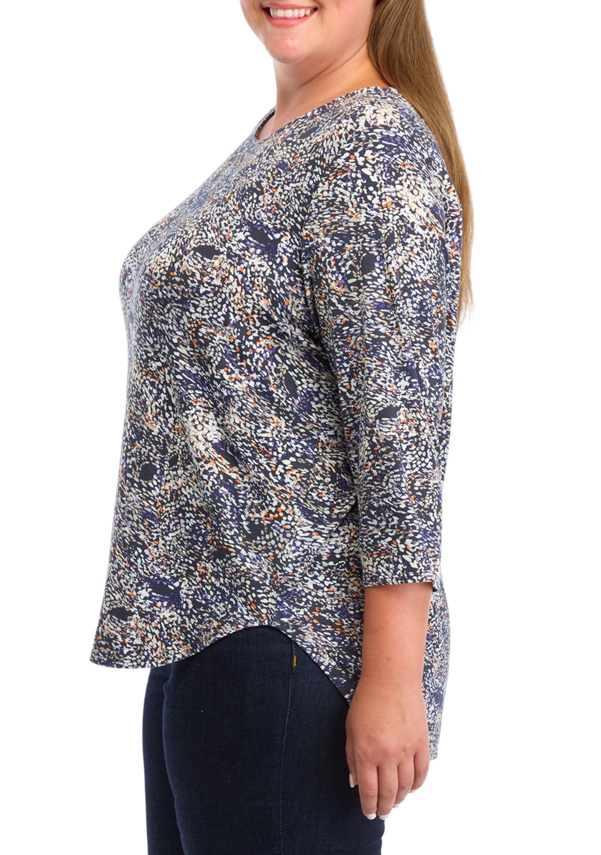 Plus Size Pleated Printed Back Knit Top