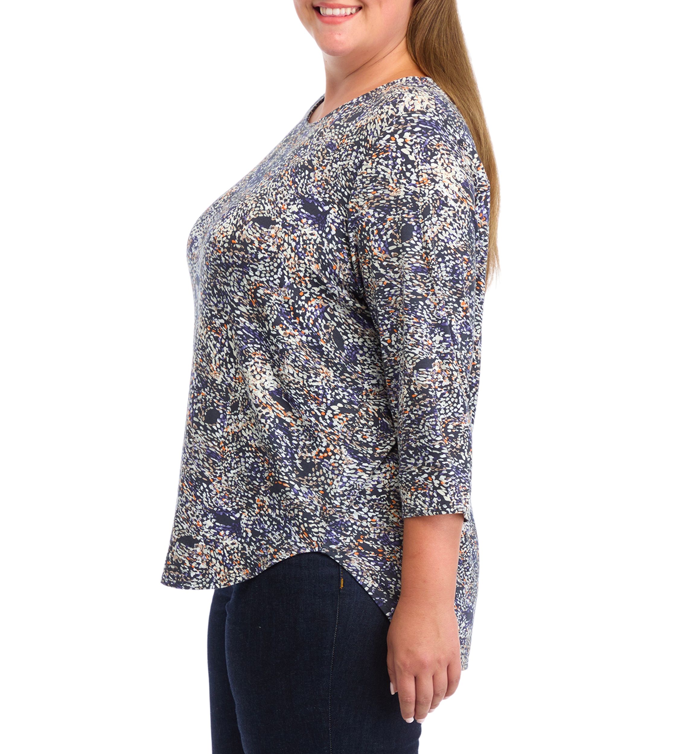 Plus Size Pleated Printed Back Knit Top