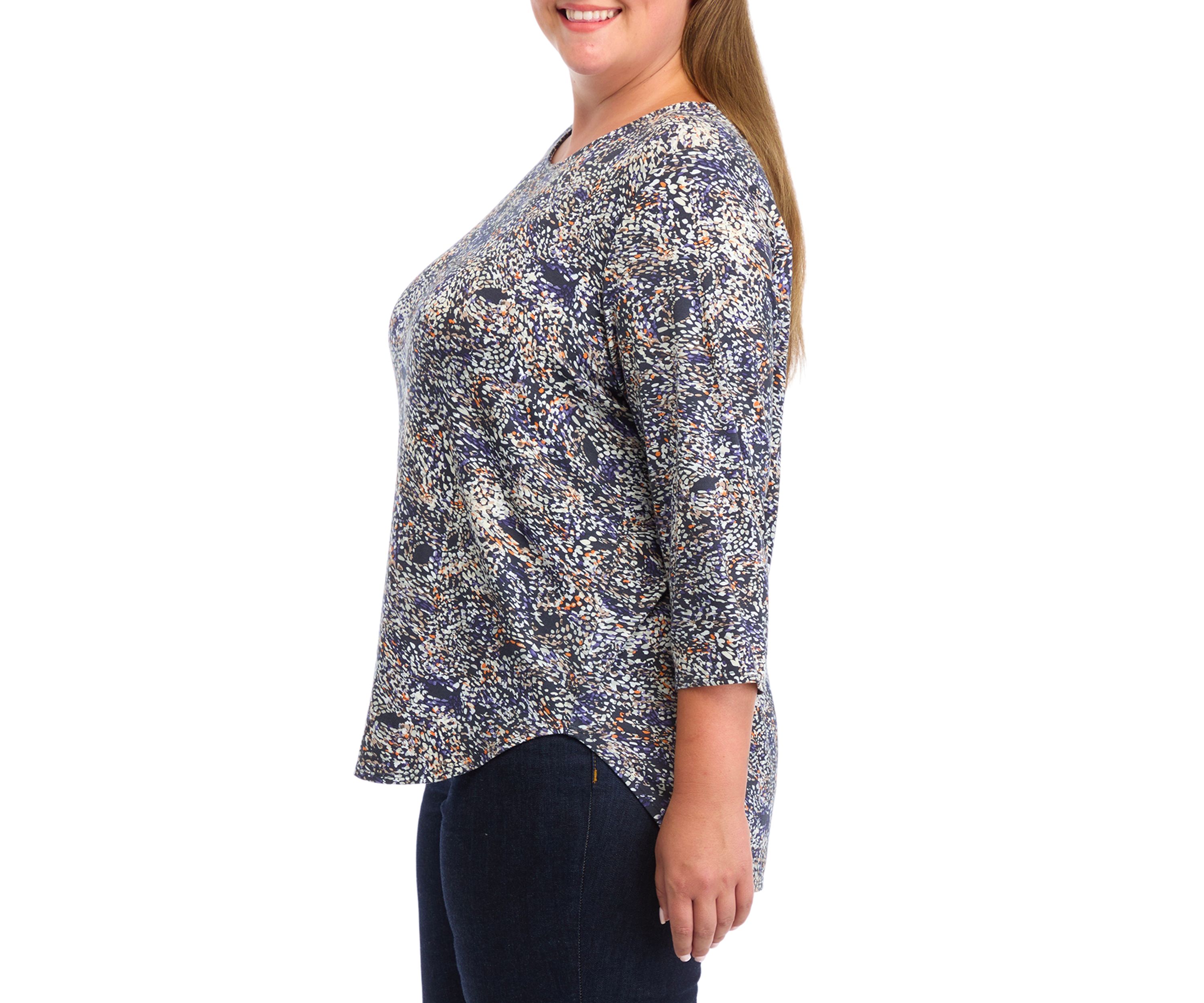 Plus Size Pleated Printed Back Knit Top