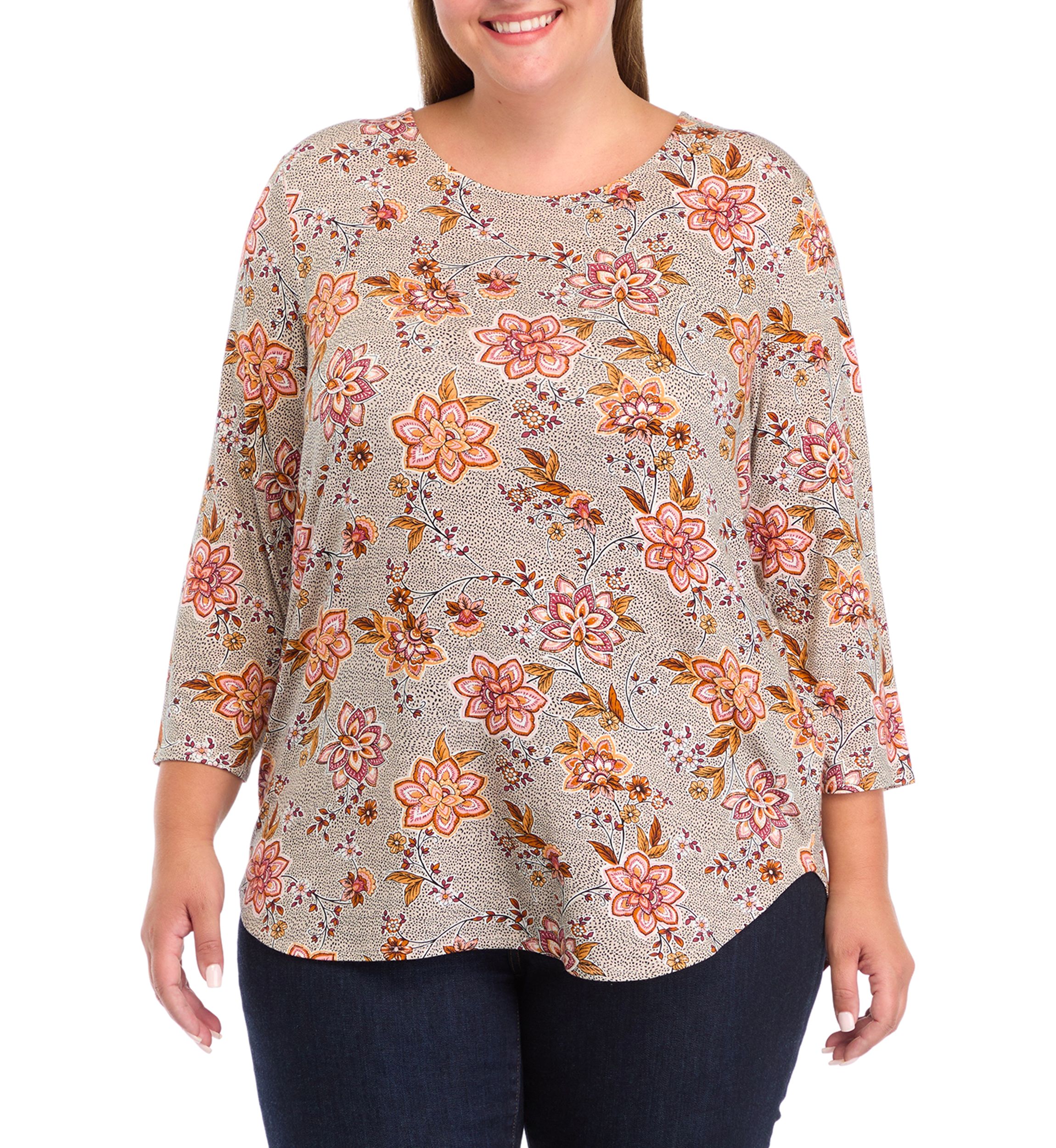 Plus Size Pleated Printed Back Knit Top