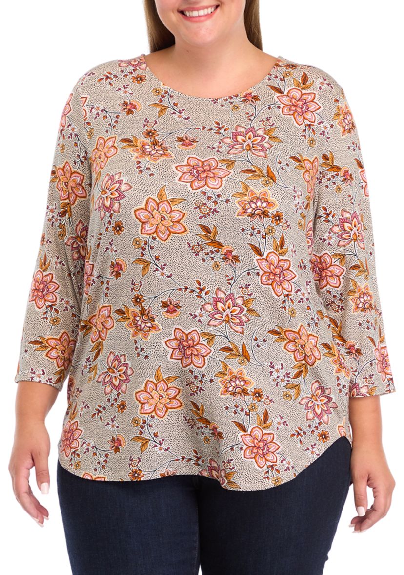 Plus Size Pleated Printed Back Knit Top