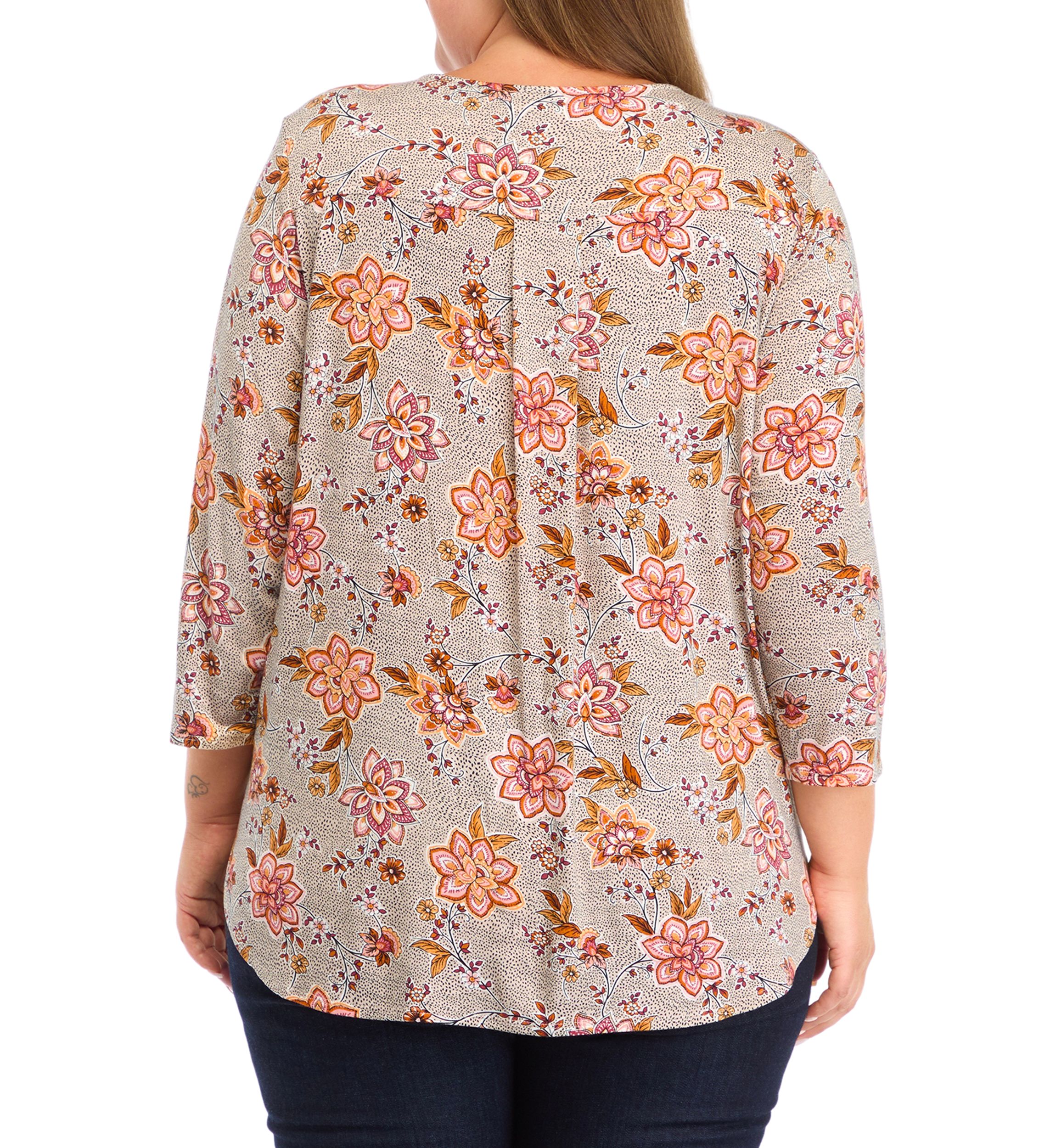 Plus Size Pleated Printed Back Knit Top