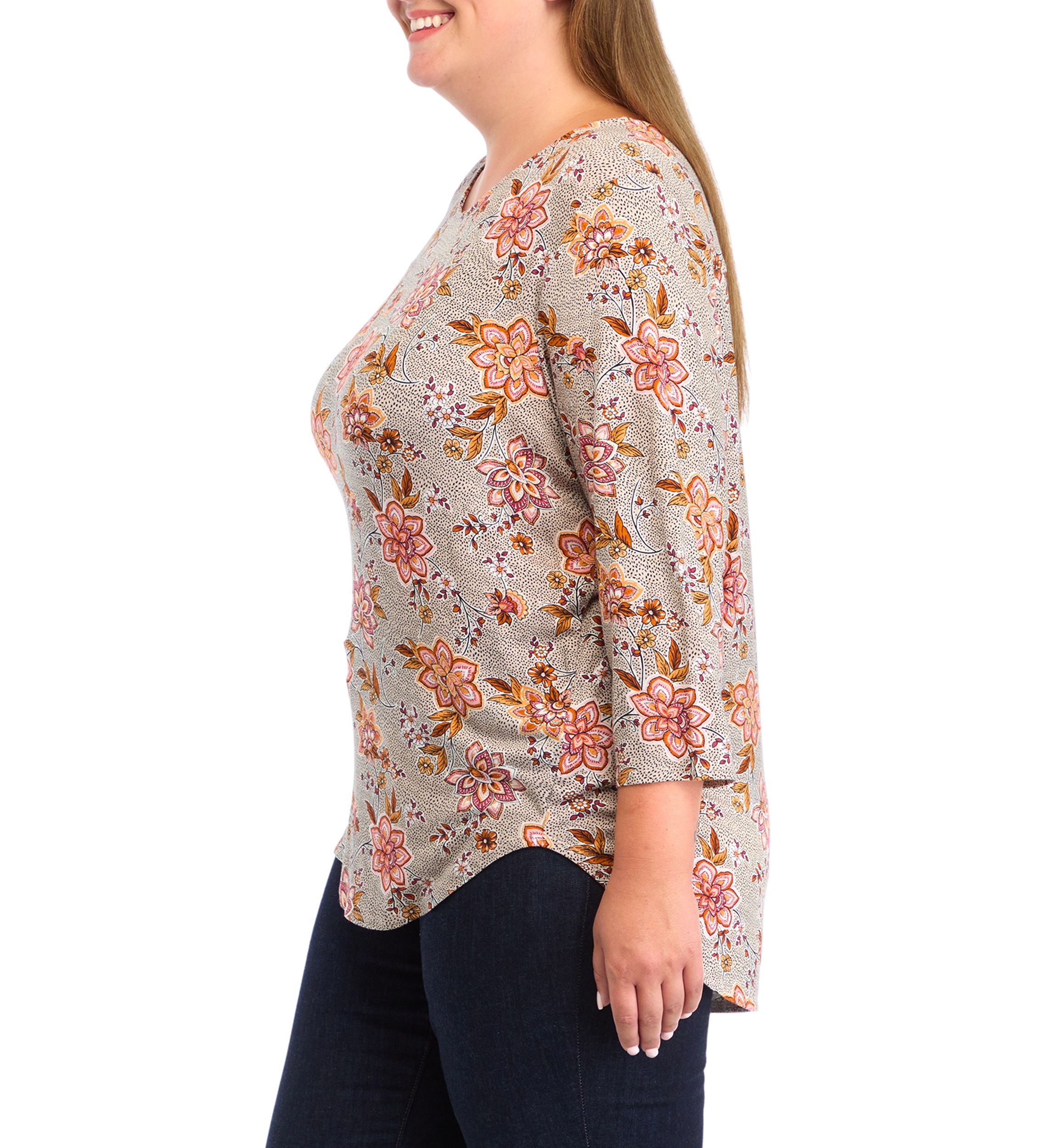 Plus Size Pleated Printed Back Knit Top