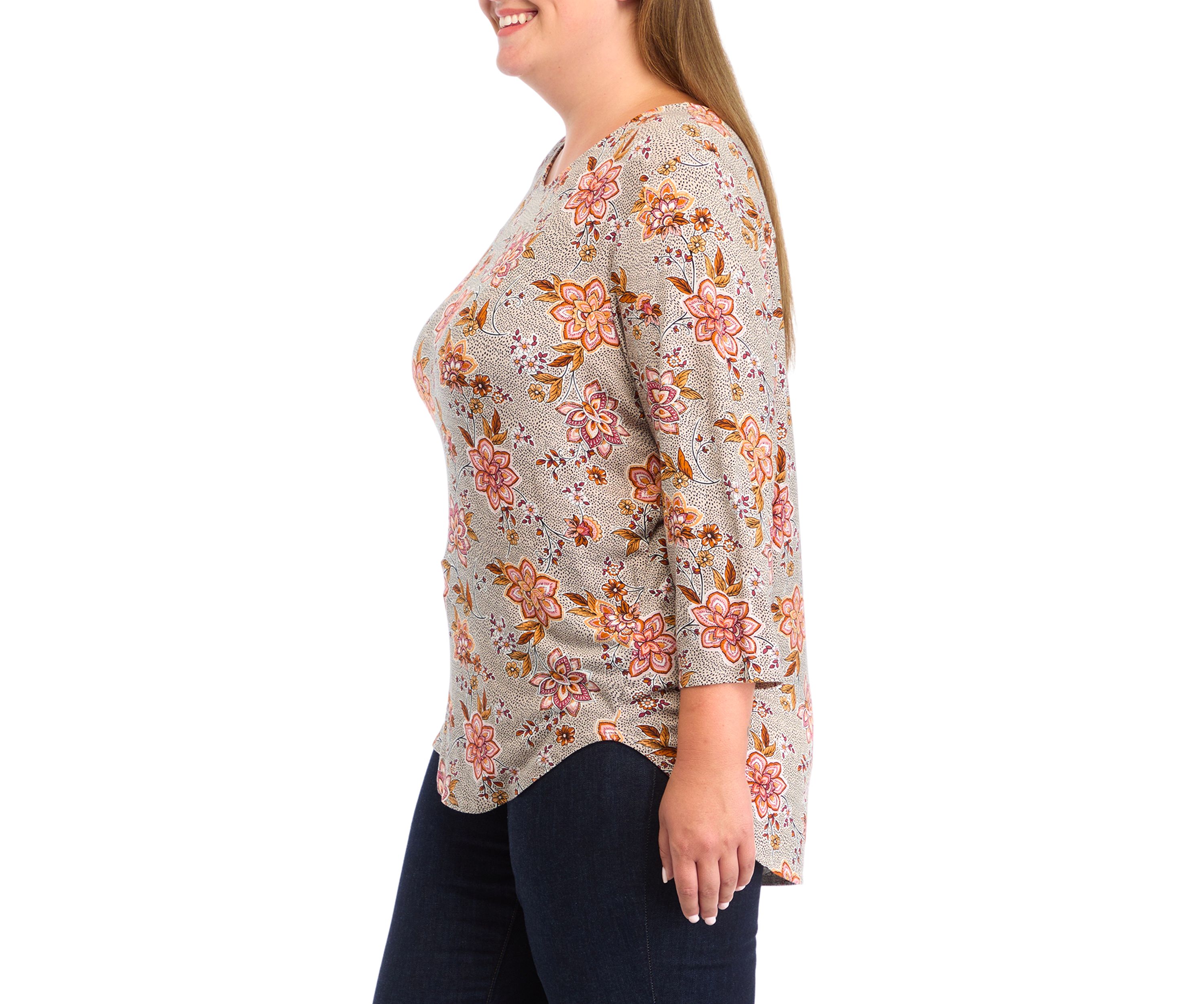 Plus Size Pleated Printed Back Knit Top