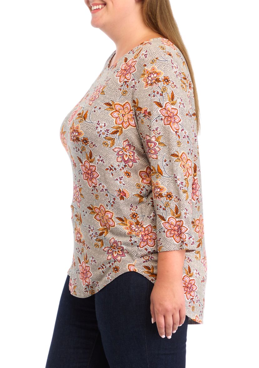 Plus Size Pleated Printed Back Knit Top
