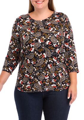 PHILOSOPHY BY REPUBLIC Women's Plus Size Pleated Printed Back Knit Top, 3X