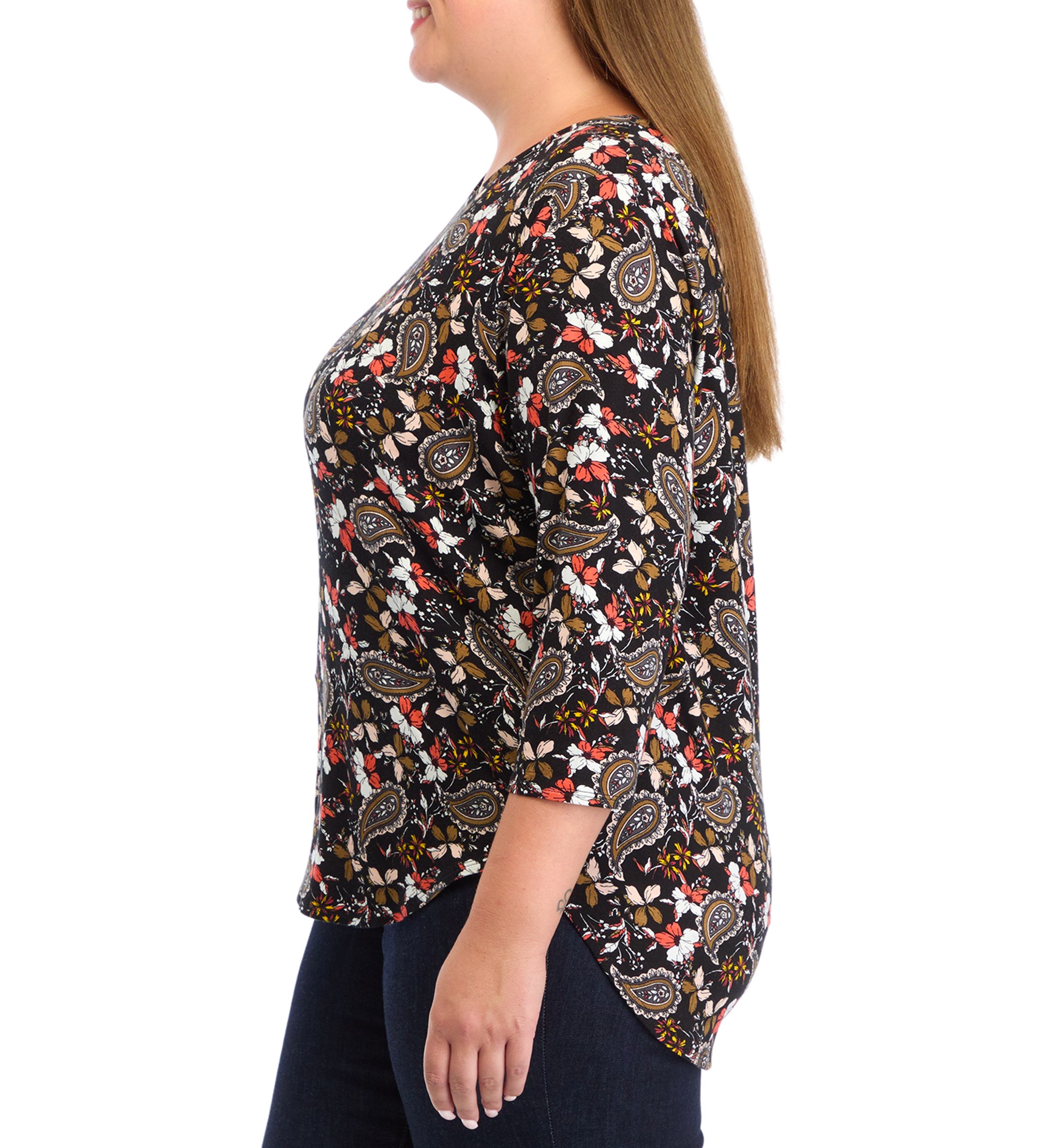 Plus Size Pleated Printed Back Knit Top