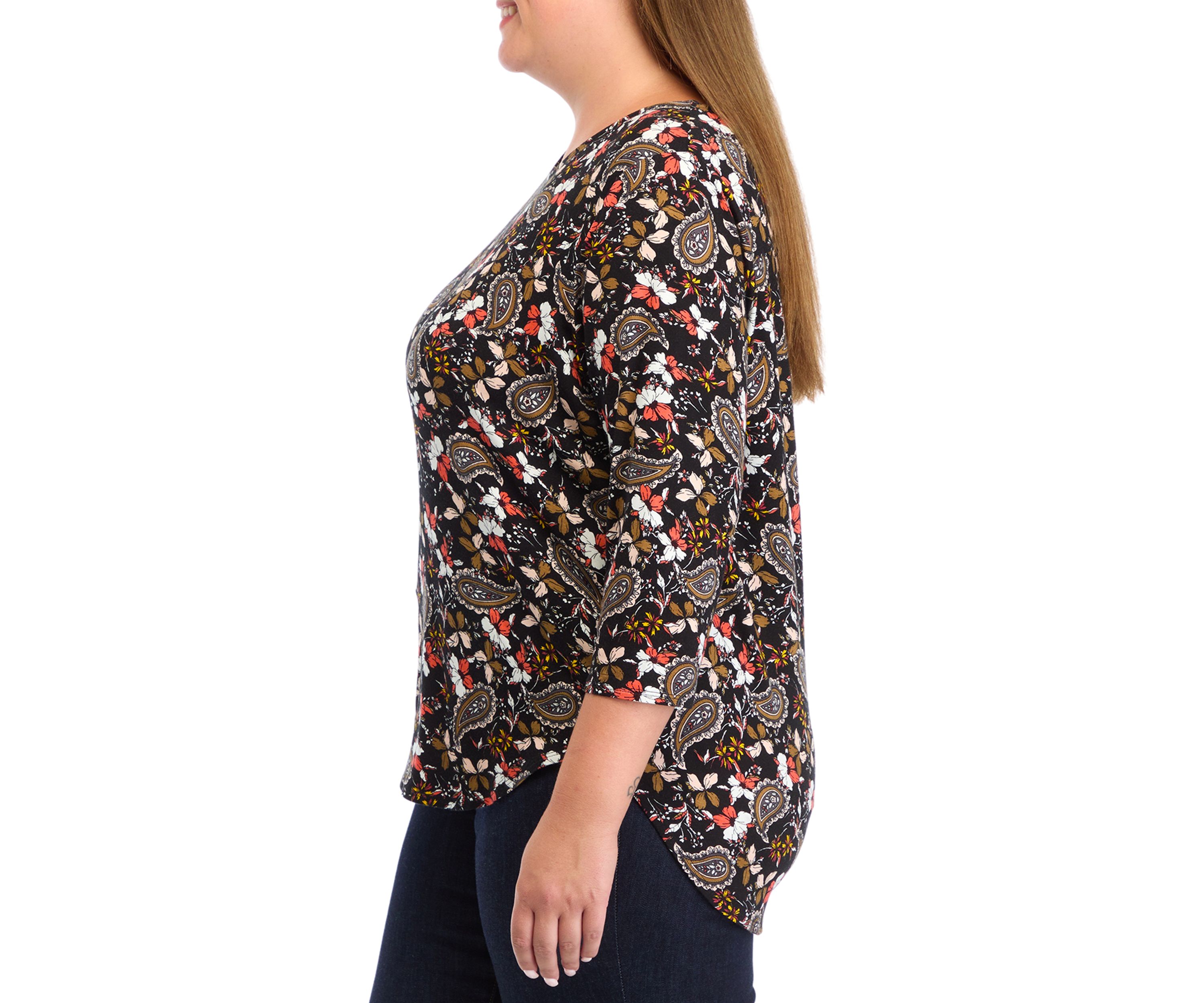Plus Size Pleated Printed Back Knit Top