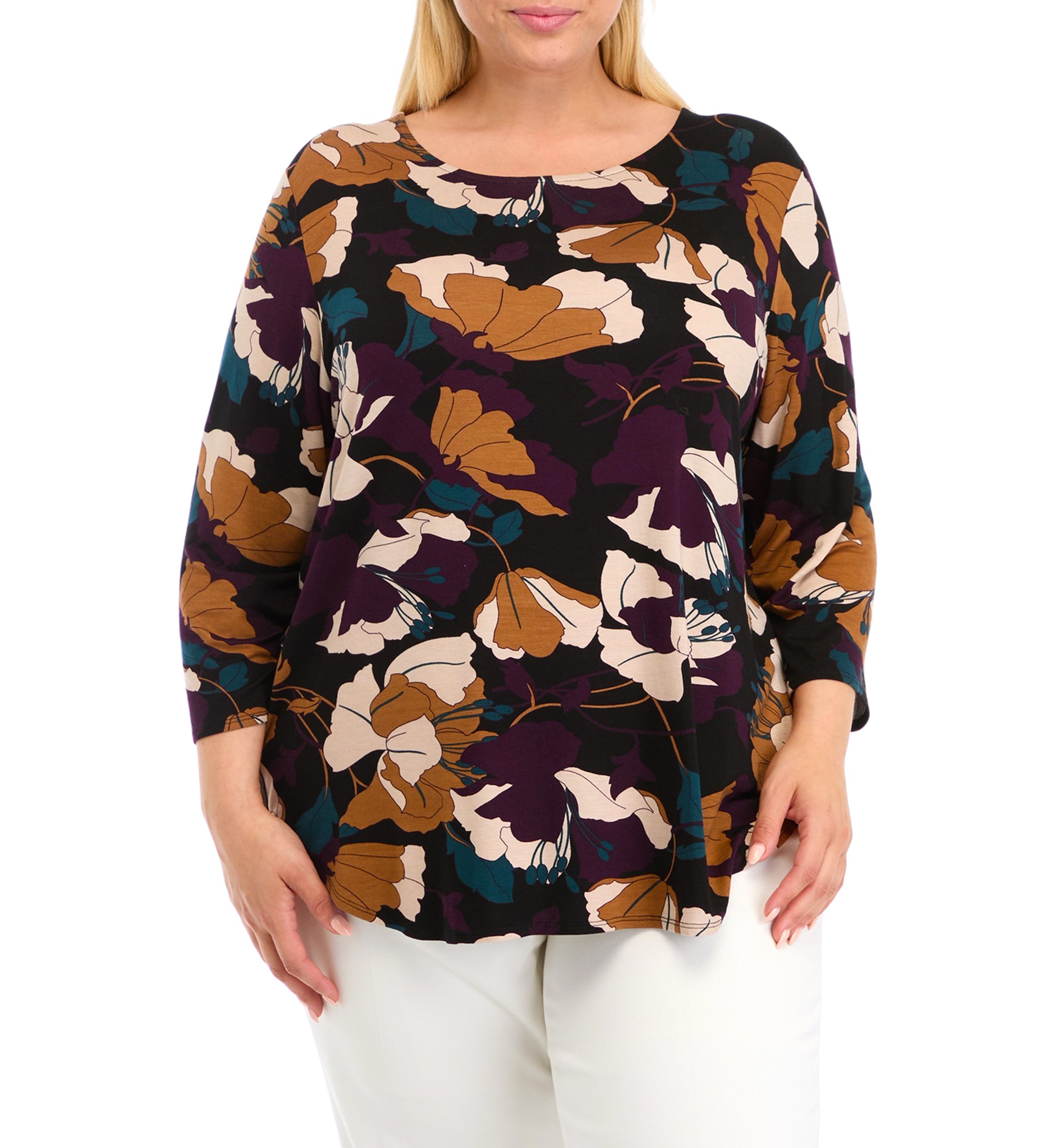 Plus Size 3 Quarter Pleat Back Knit Top
