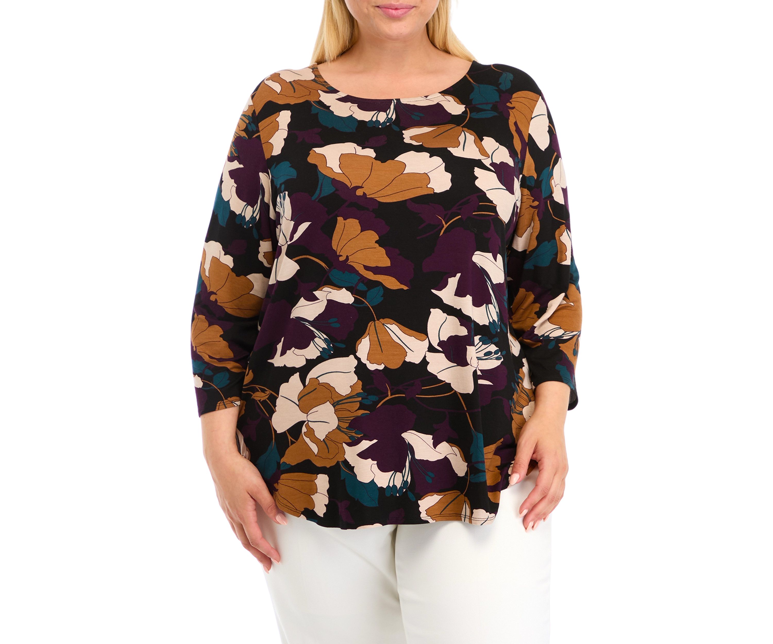 Plus Size 3 Quarter Pleat Back Knit Top