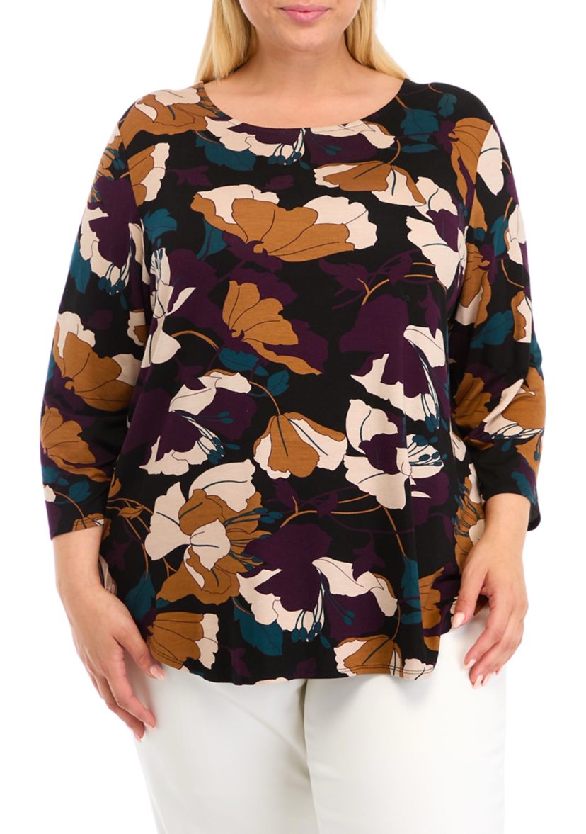 Plus Size 3 Quarter Pleat Back Knit Top