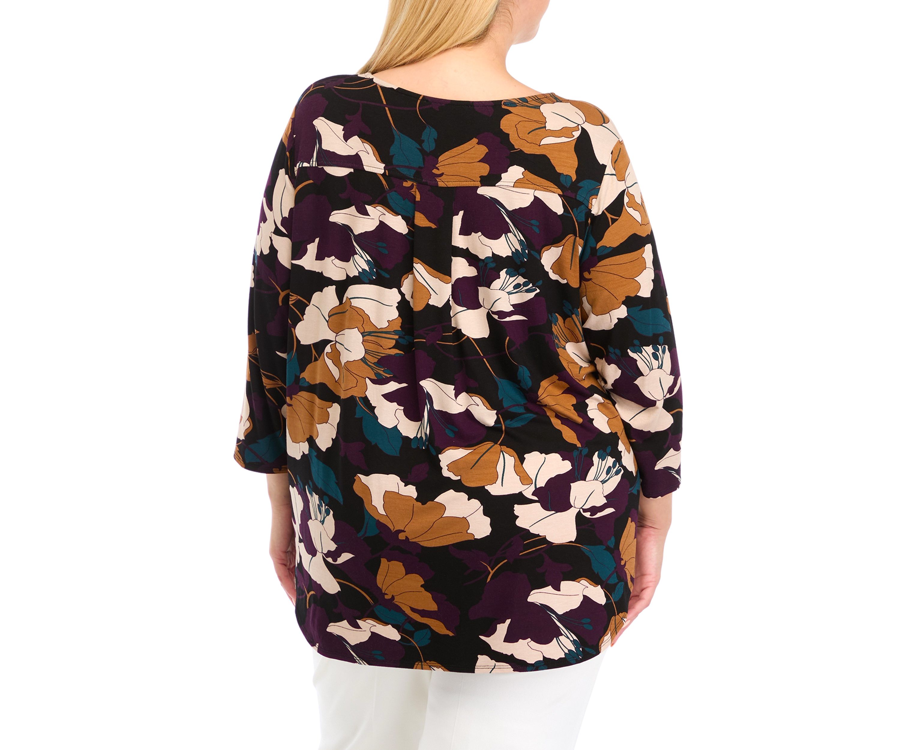 Plus Size 3 Quarter Pleat Back Knit Top