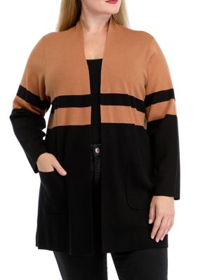 PHILOSOPHY BY REPUBLIC Women's Plus Size Color Blocked Open Front Cardigan