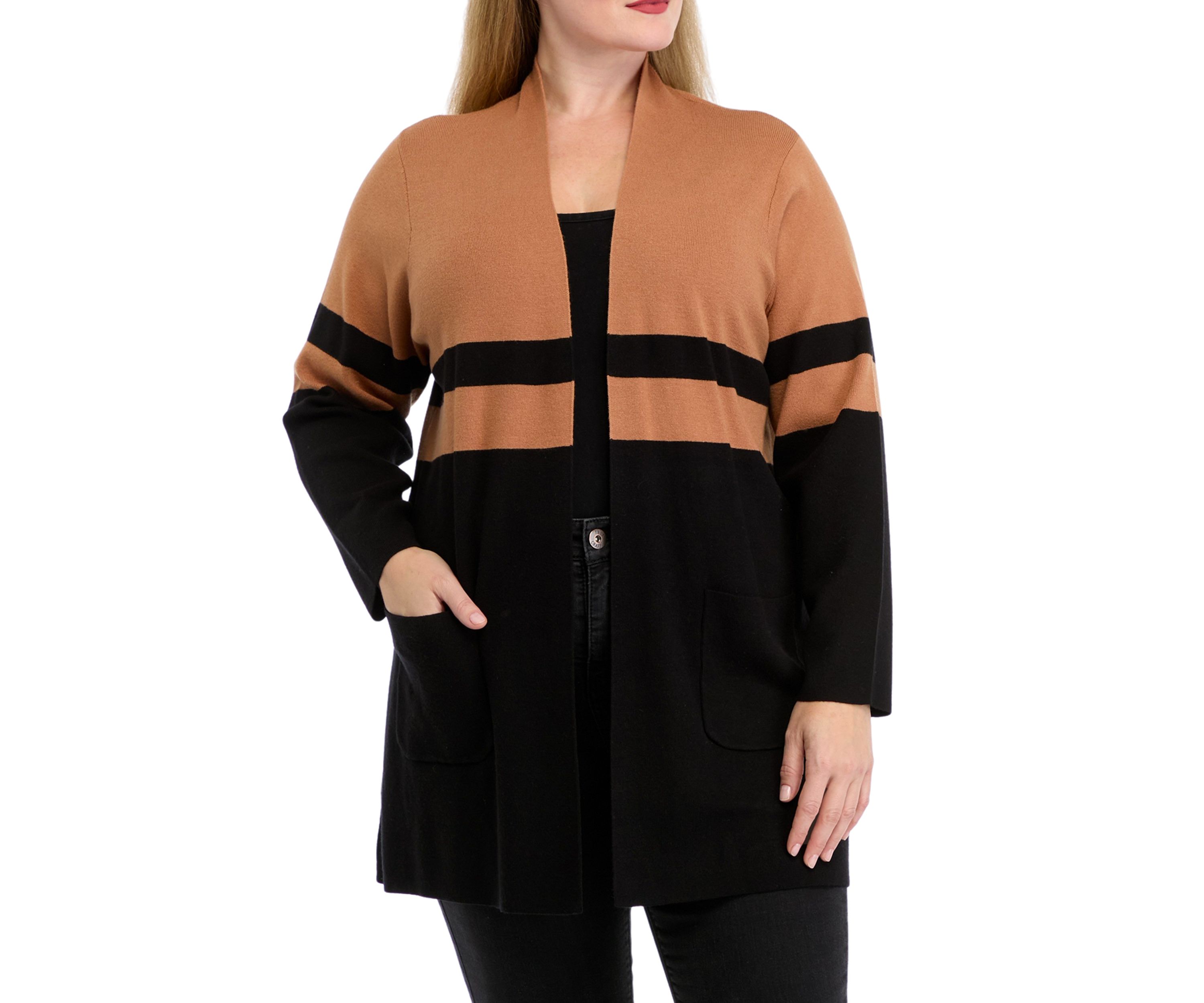 Plus Size Color Blocked Open Front Cardigan