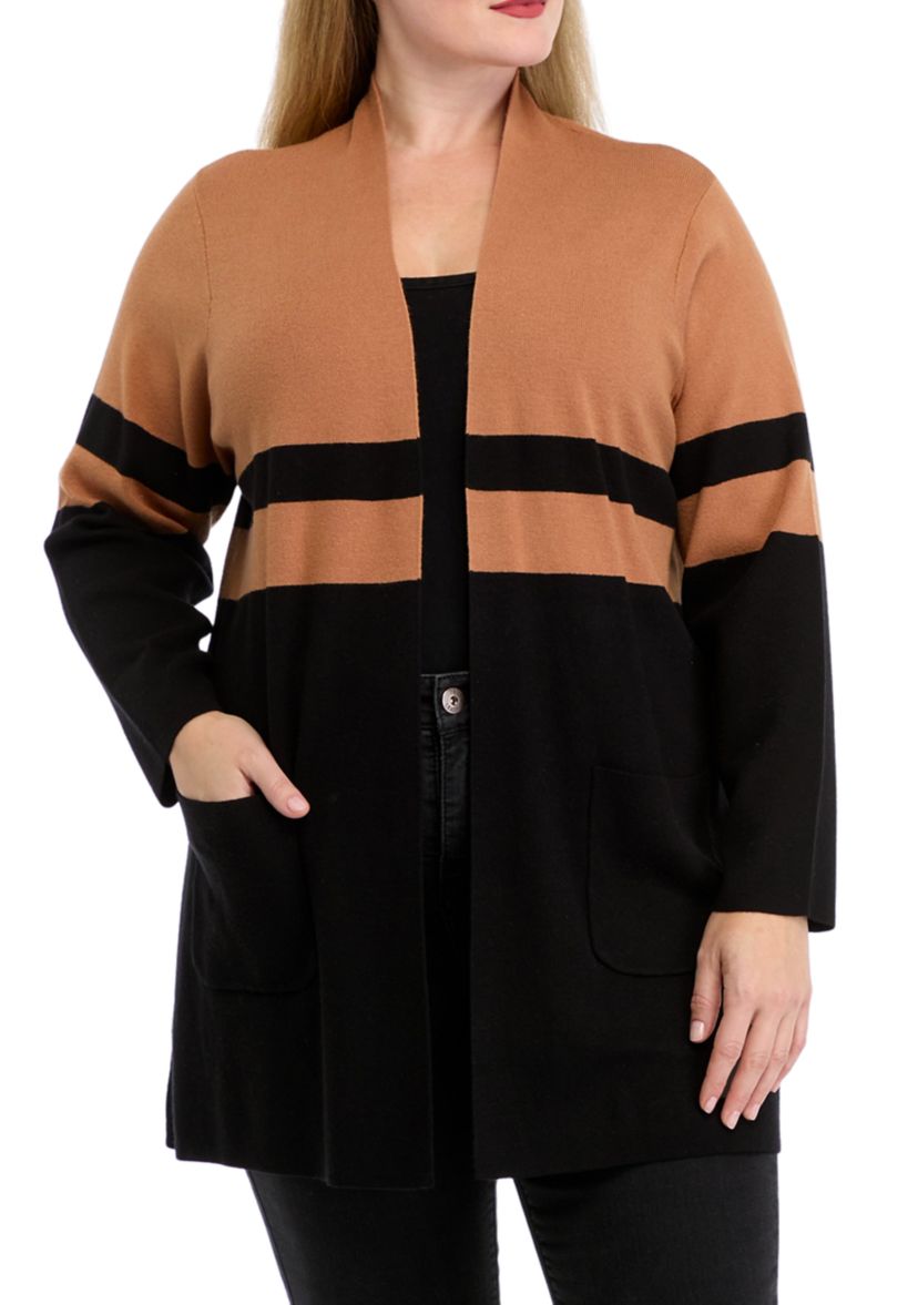 Plus Size Color Blocked Open Front Cardigan