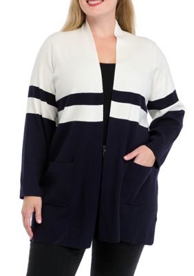 PHILOSOPHY BY REPUBLIC Women's Plus Size Color Blocked Open Front Cardigan, 1X