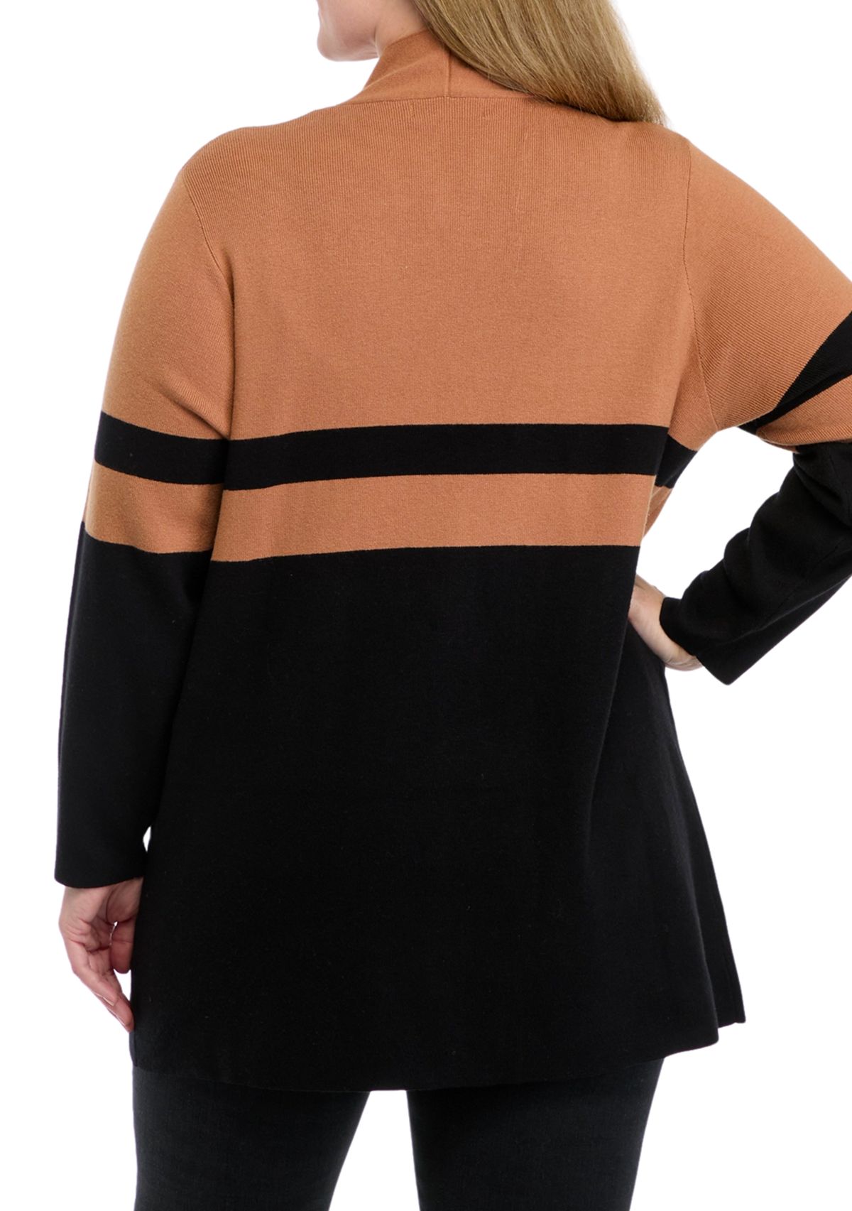 Plus Size Color Blocked Open Front Cardigan