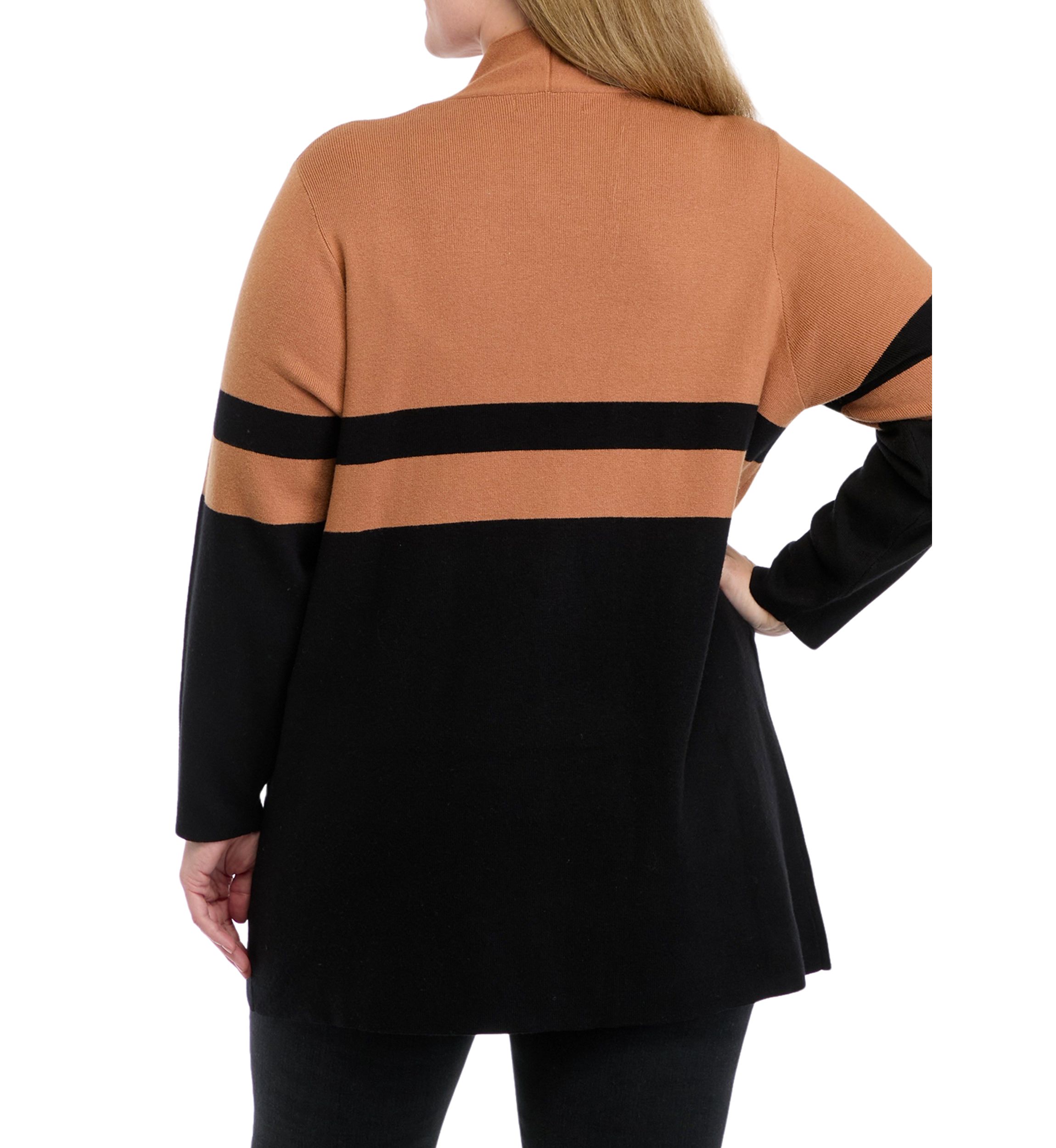 Plus Size Color Blocked Open Front Cardigan