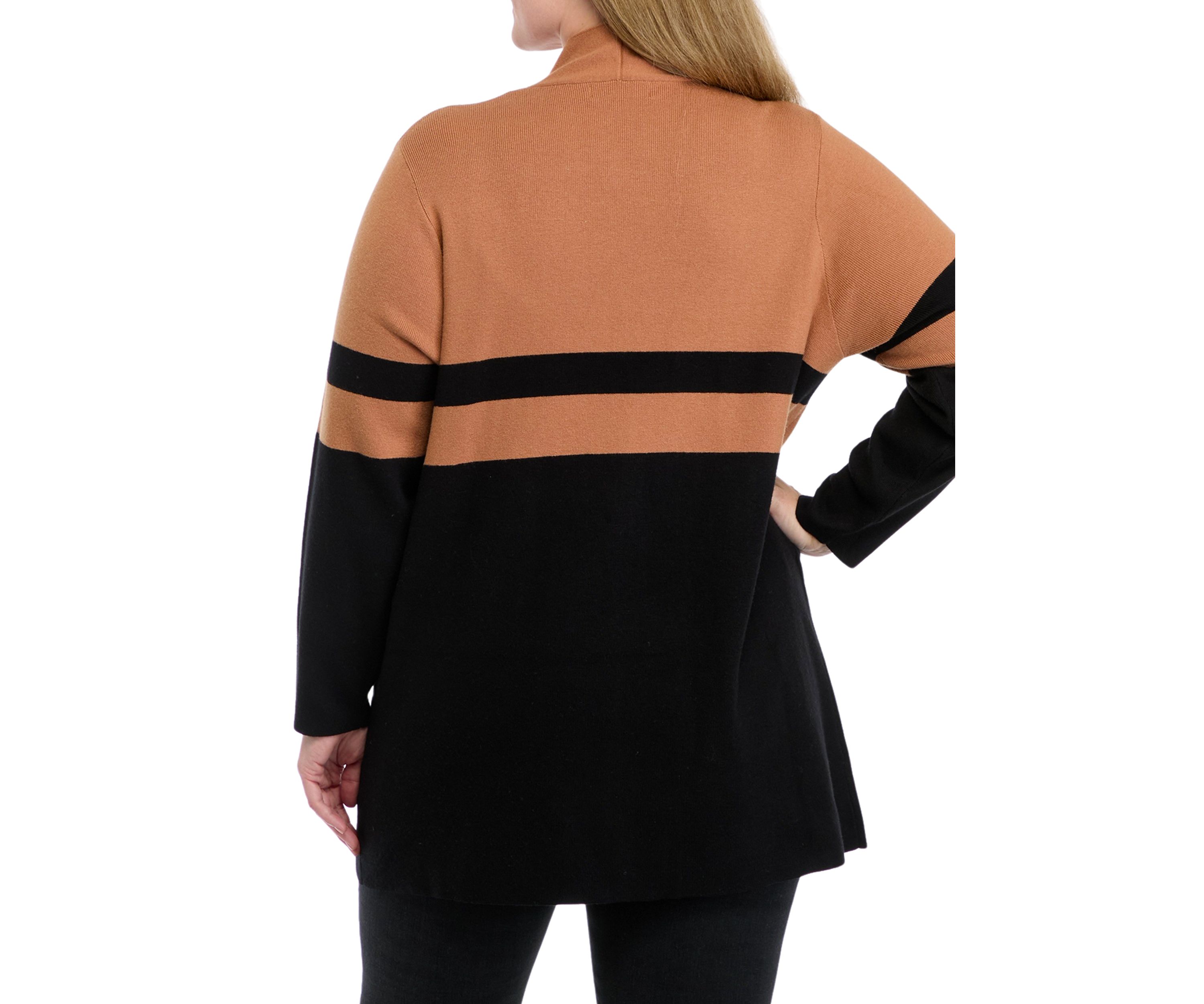 Plus Size Color Blocked Open Front Cardigan