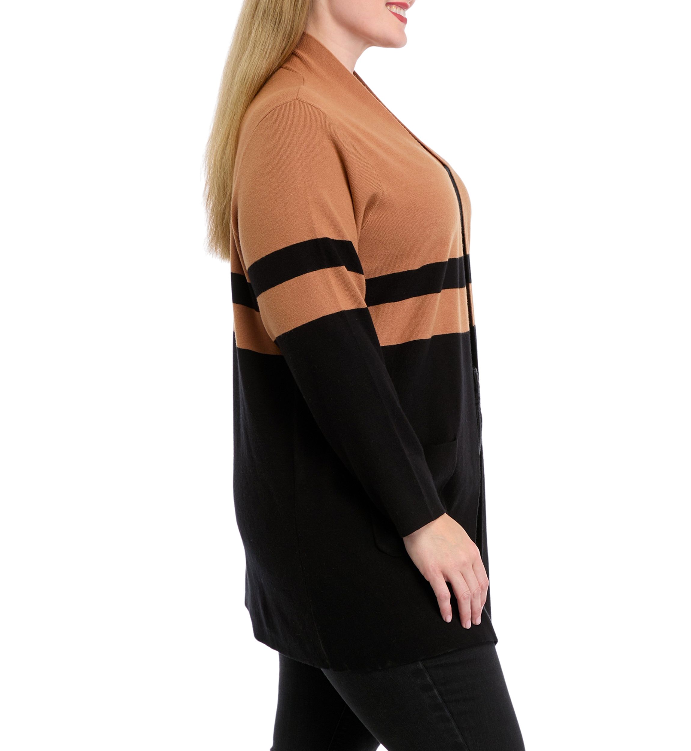 Plus Size Color Blocked Open Front Cardigan