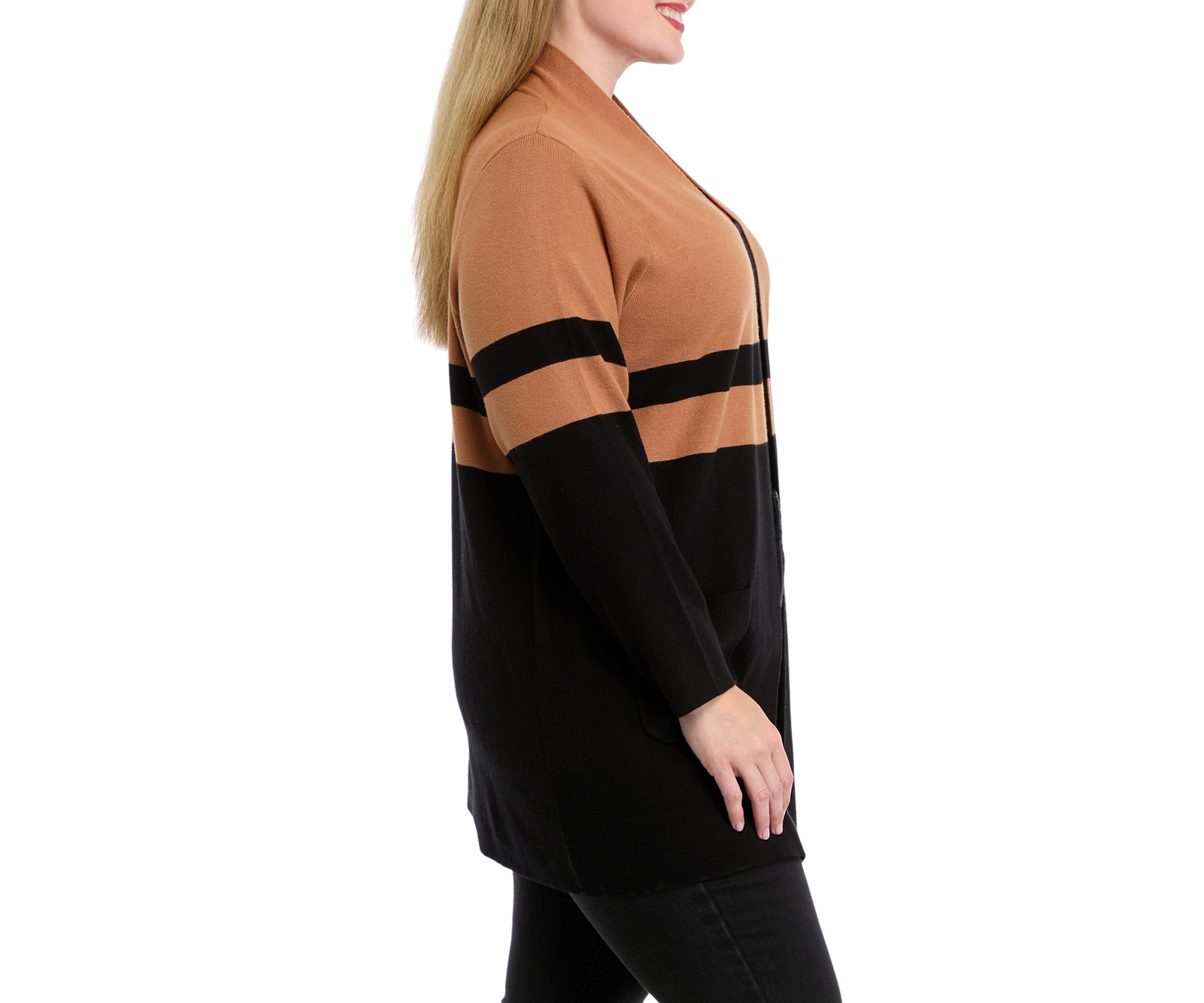 Plus Size Color Blocked Open Front Cardigan