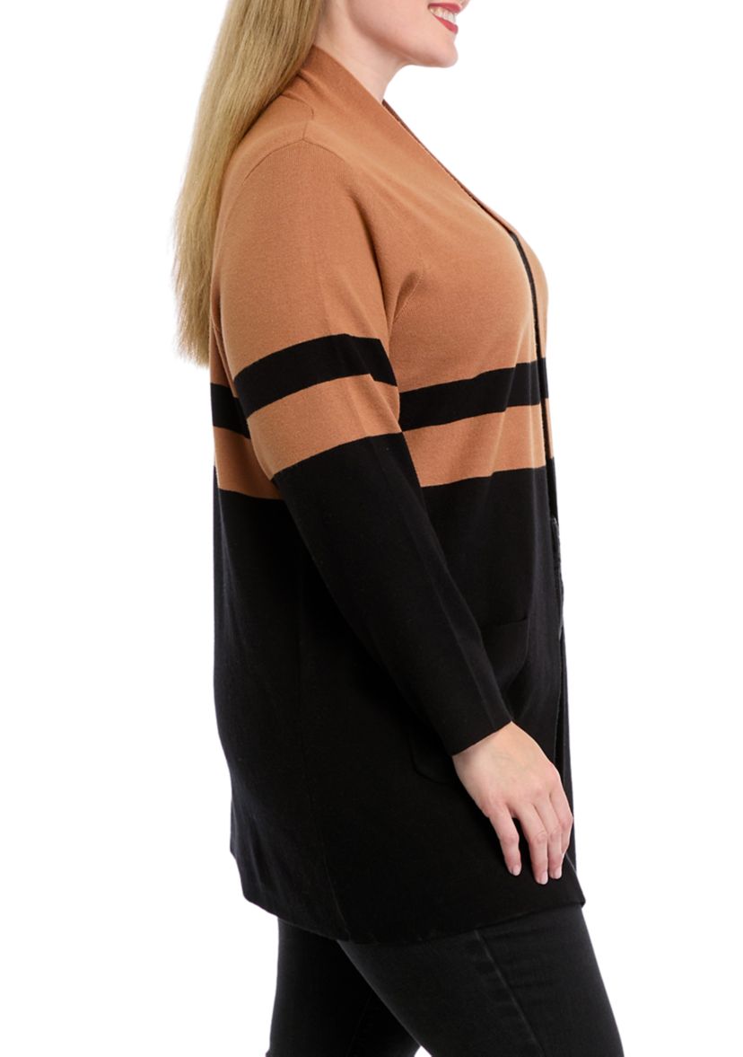 Plus Size Color Blocked Open Front Cardigan