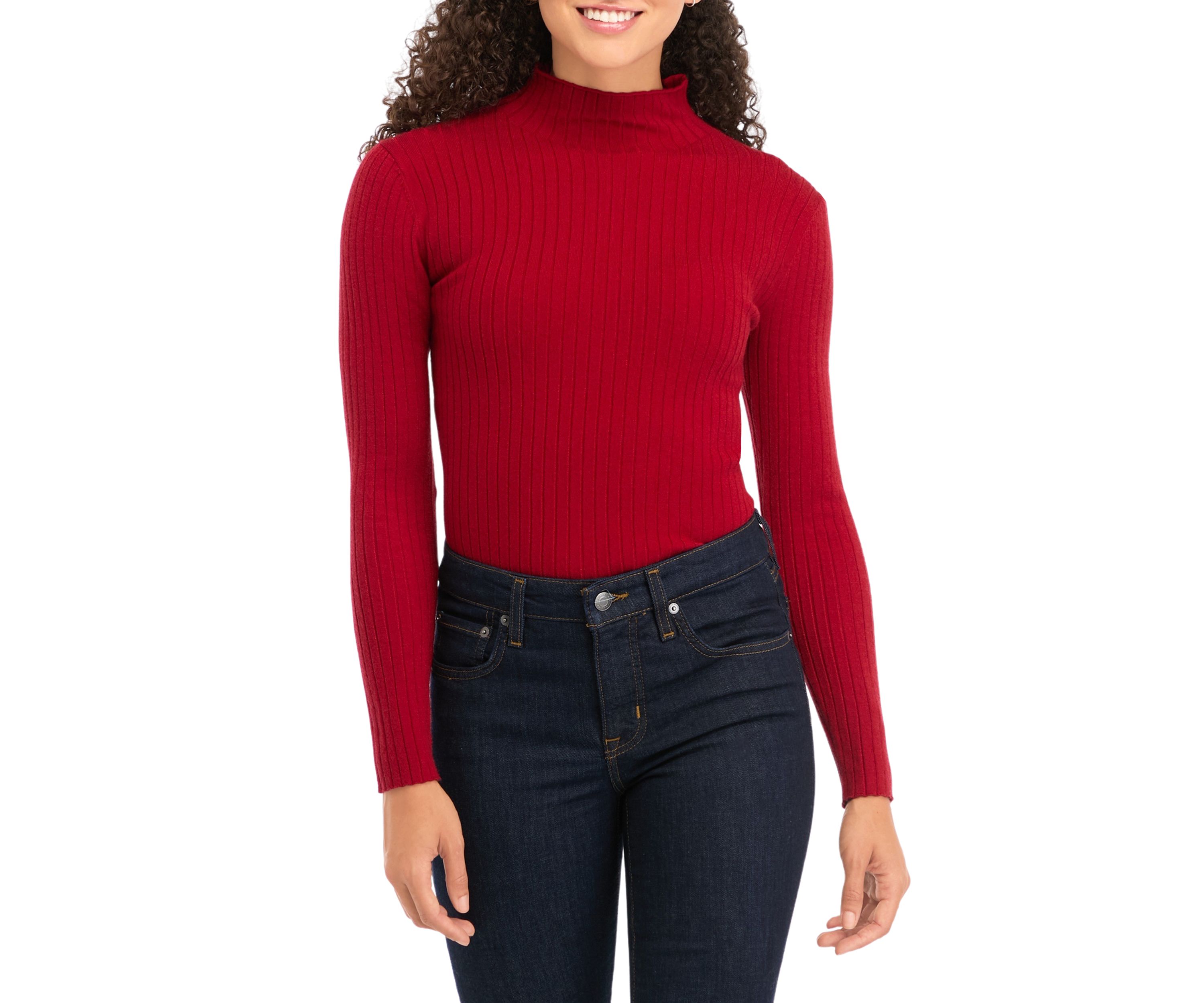 Petite Long Sleeve Mock Neck Ribbed Pullover
