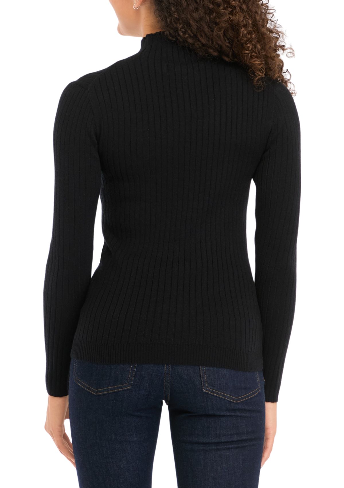 Petite Long Sleeve Mock Neck Ribbed Pullover