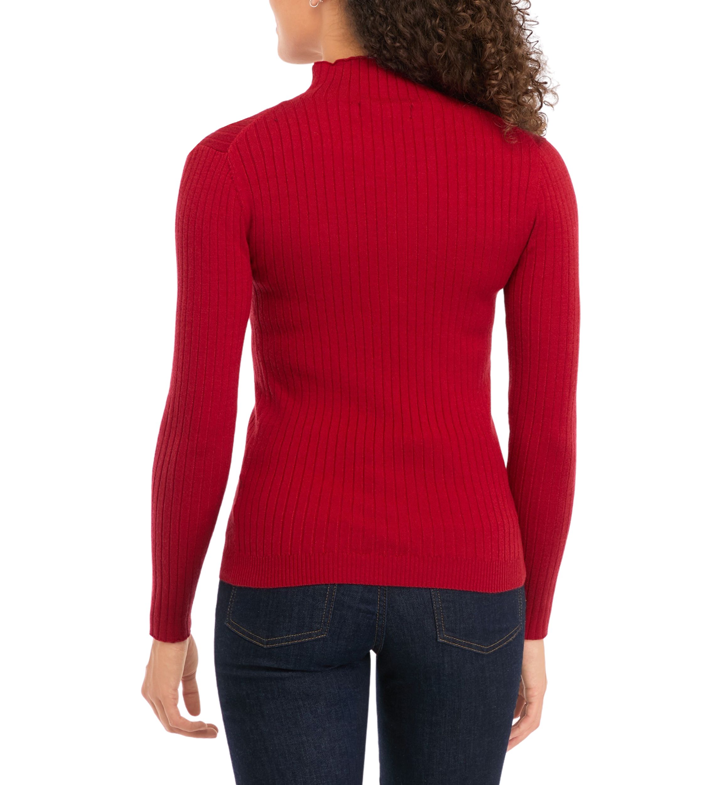 Petite Long Sleeve Mock Neck Ribbed Pullover