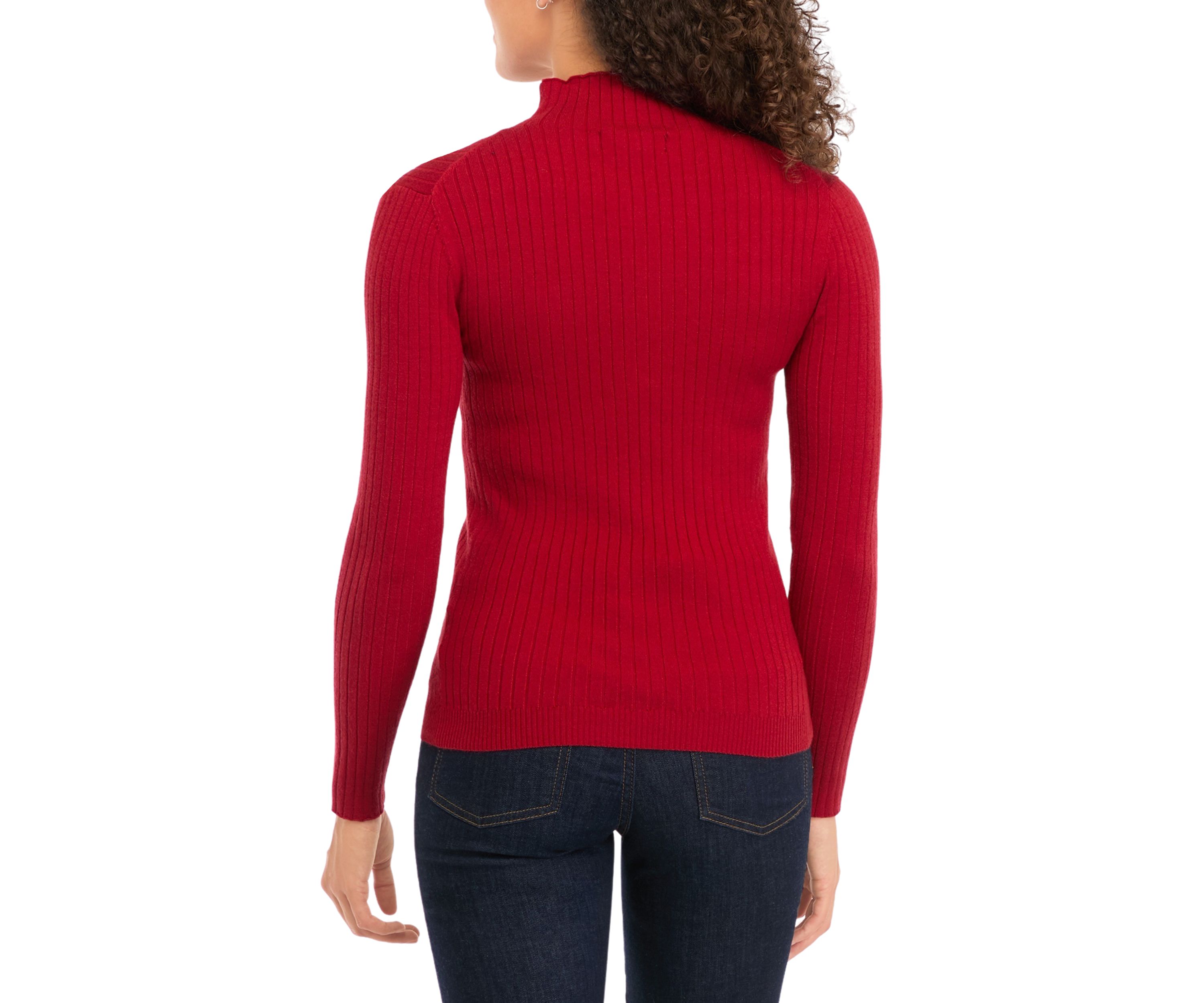 Petite Long Sleeve Mock Neck Ribbed Pullover