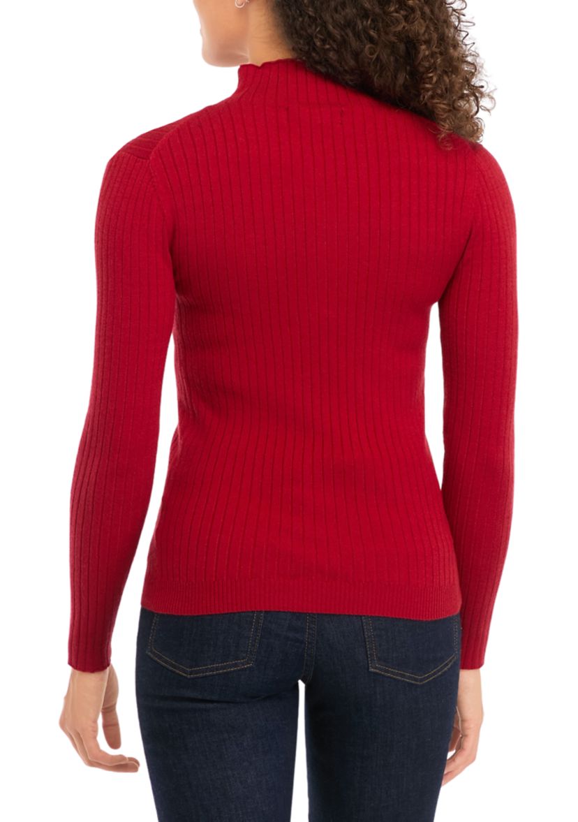 Petite Long Sleeve Mock Neck Ribbed Pullover