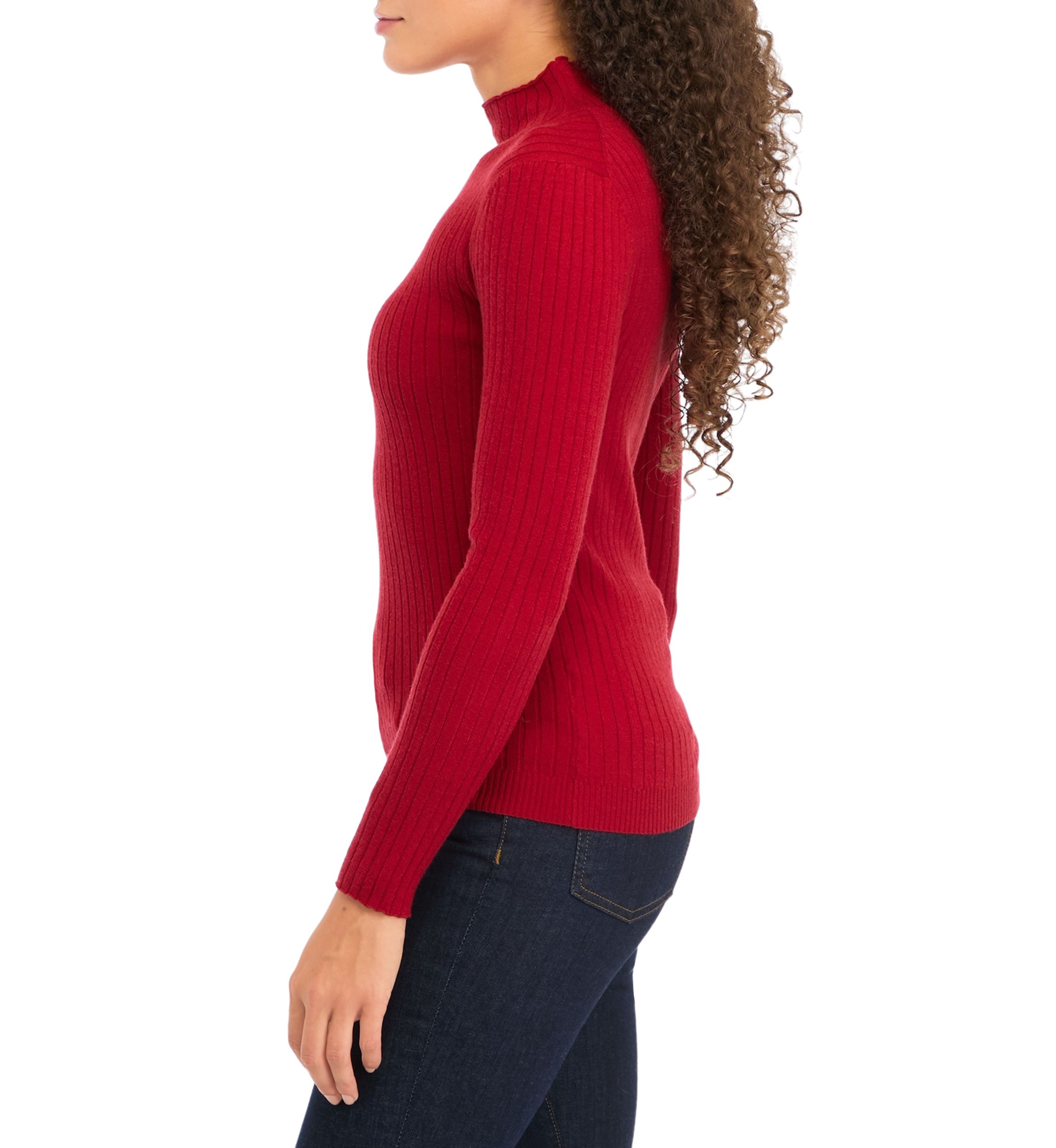 Petite Long Sleeve Mock Neck Ribbed Pullover