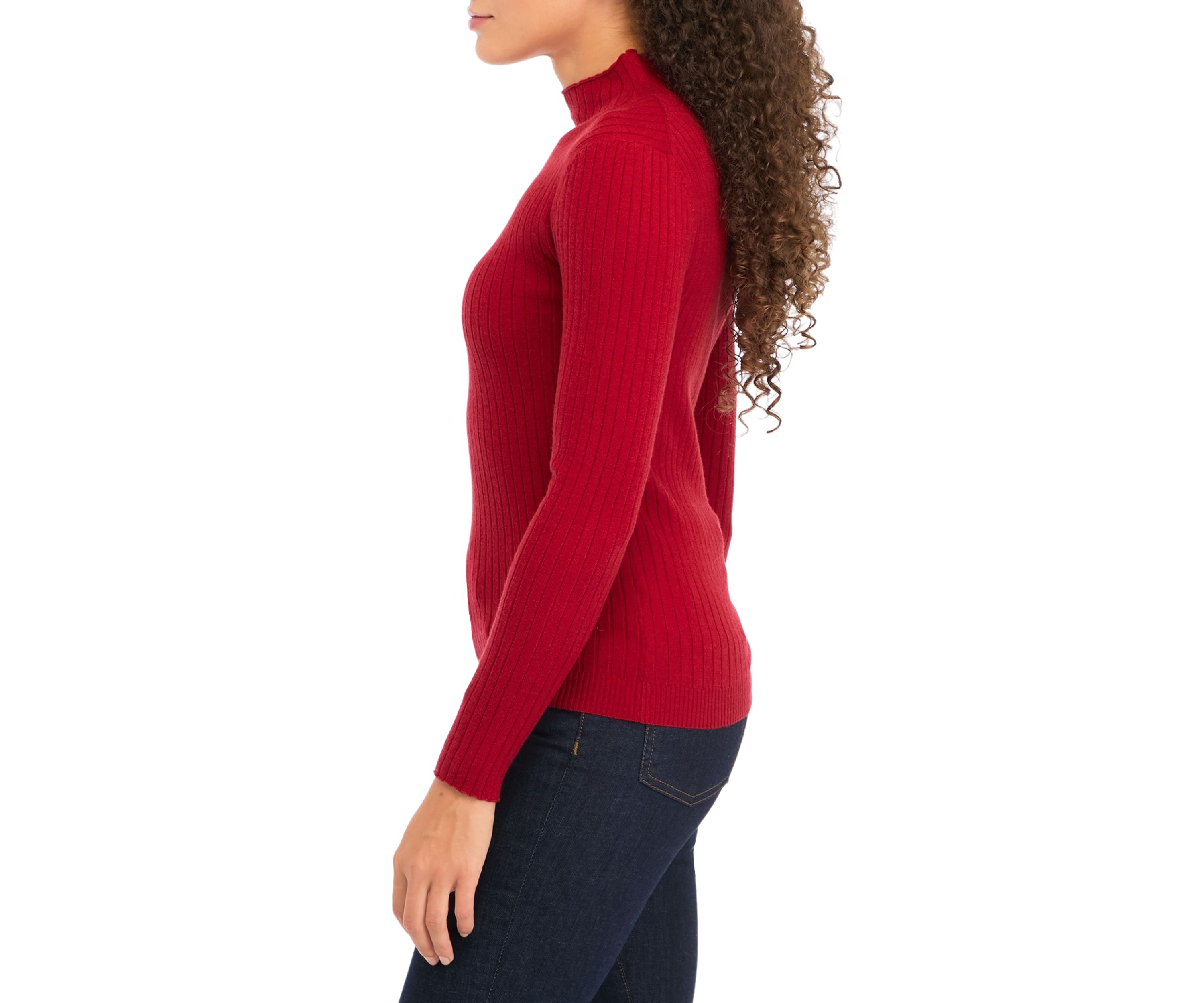 Petite Long Sleeve Mock Neck Ribbed Pullover