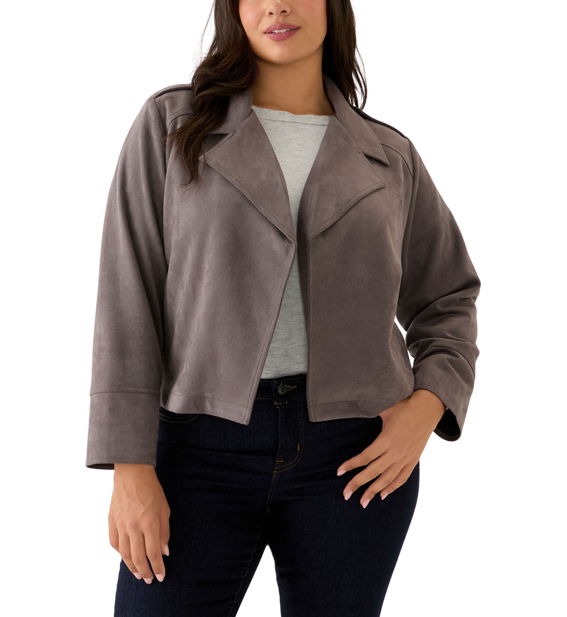 Plus Size Faux Suede Open Front Jacket 