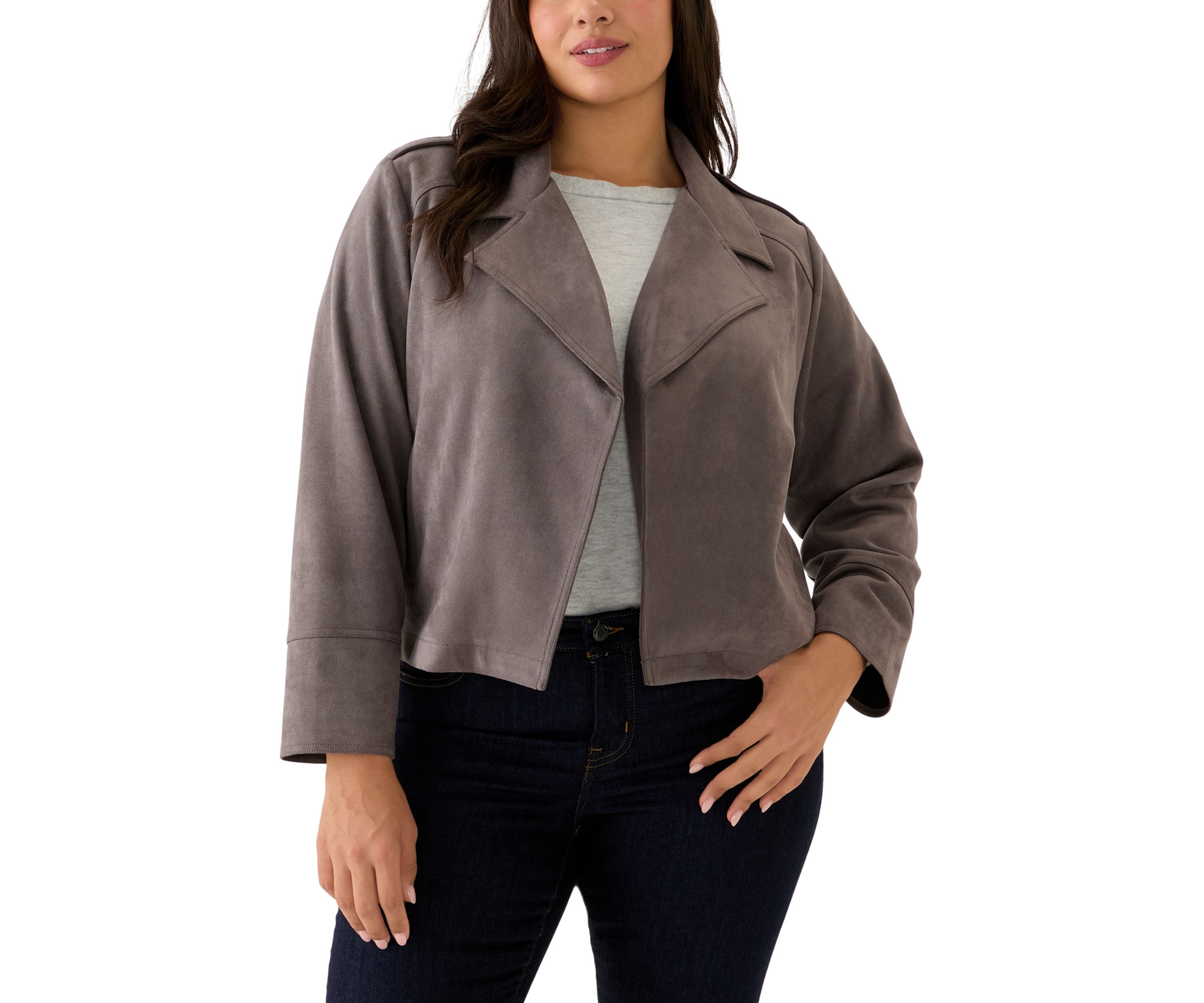 Plus Size Faux Suede Open Front Jacket 