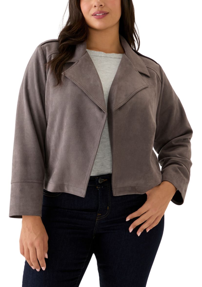 Plus Size Faux Suede Open Front Jacket 