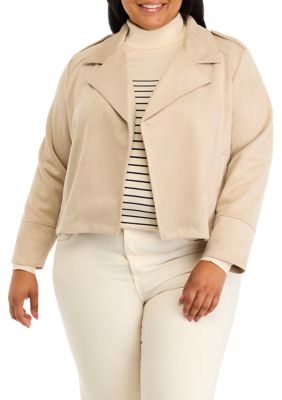 PHILOSOPHY BY REPUBLIC Women's Plus Size Faux Suede Open Front Jacket, Sand, 3X