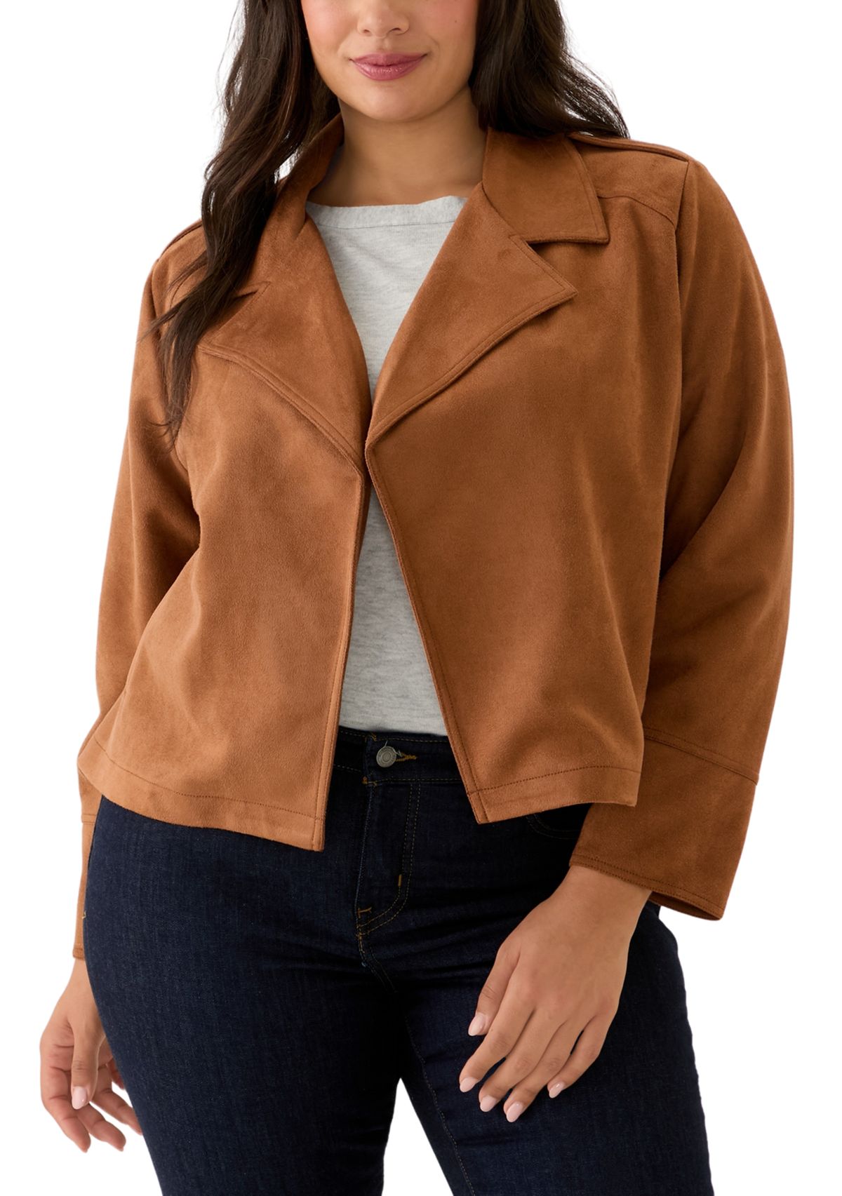 Plus Size Faux Suede Open Front Jacket 
