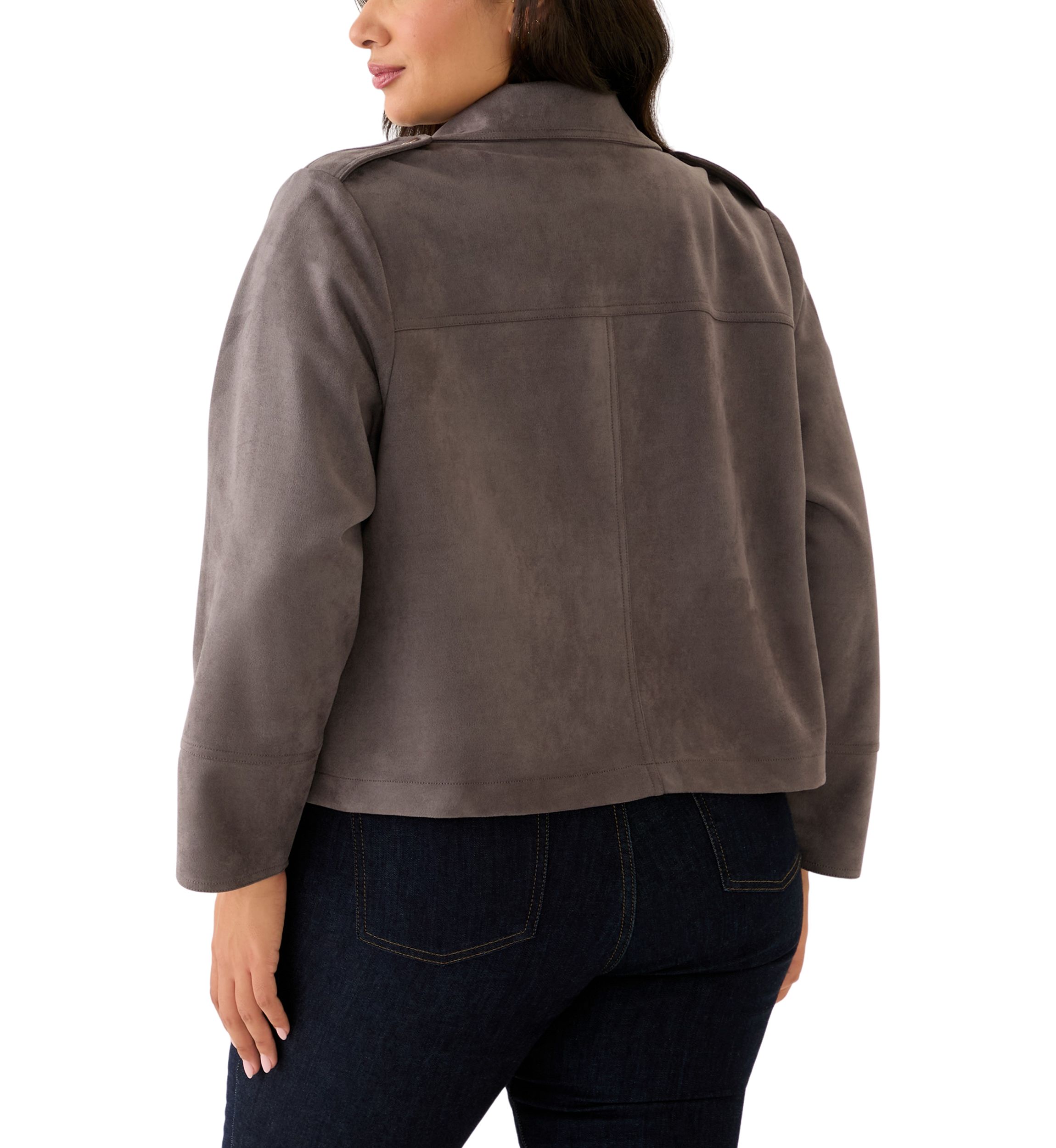 Plus Size Faux Suede Open Front Jacket 