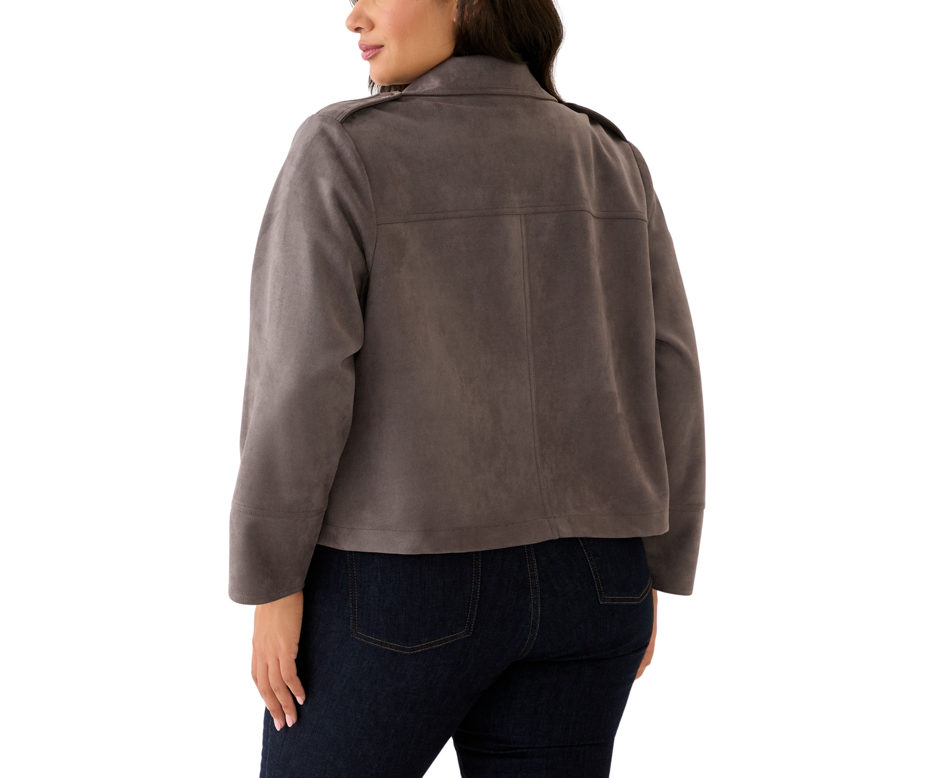 Plus Size Faux Suede Open Front Jacket 